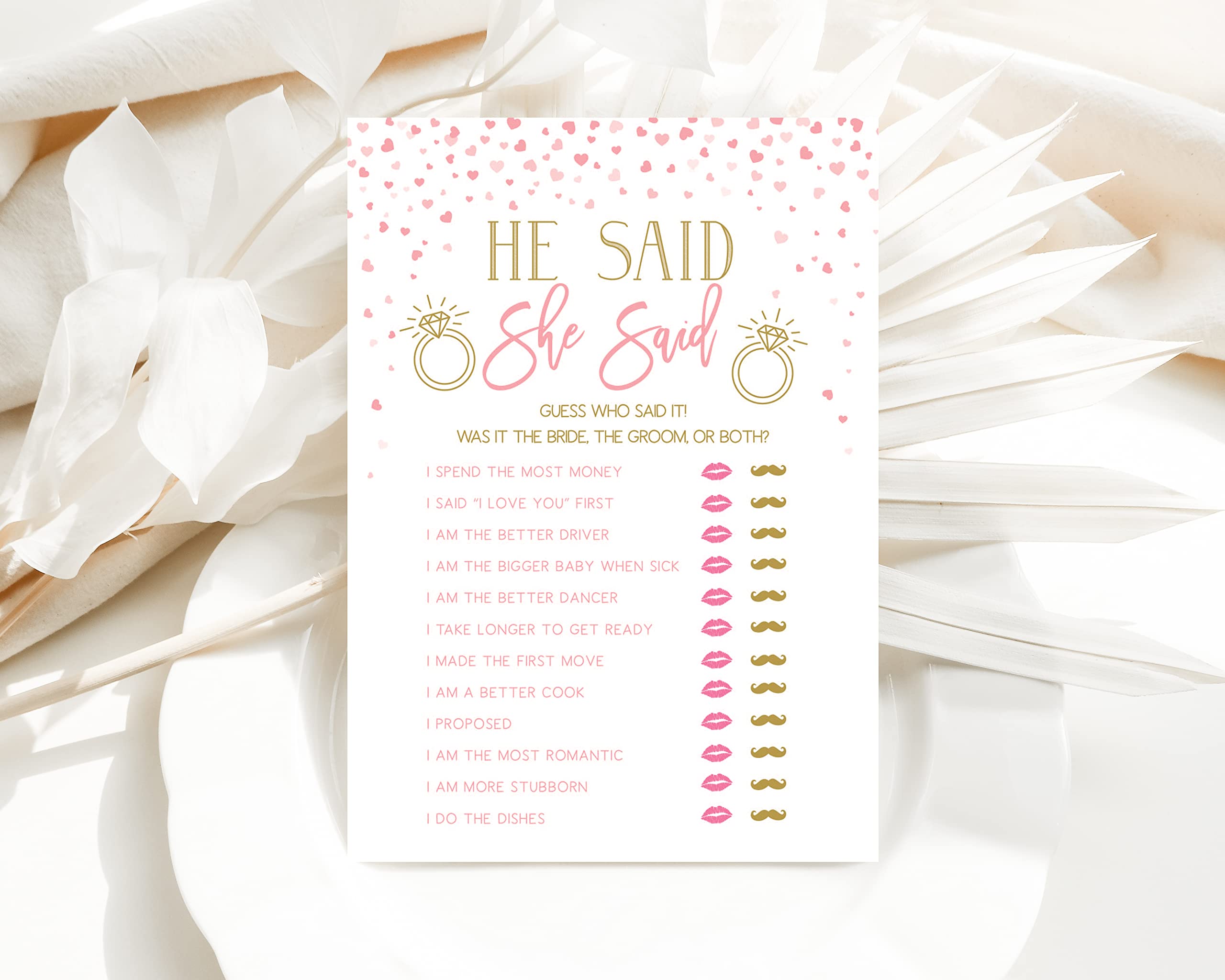 25 Fun Bridal Shower & Bachelorette Party Games Set - Pink & Gold Heart Themed - Includes He Said She Said, Find The Guest, Would She Rather & What's In Your Phone - Double-Sided Printed Cards - Perfect for Wedding Showers, Girls Night & Bachelorette Party Activities