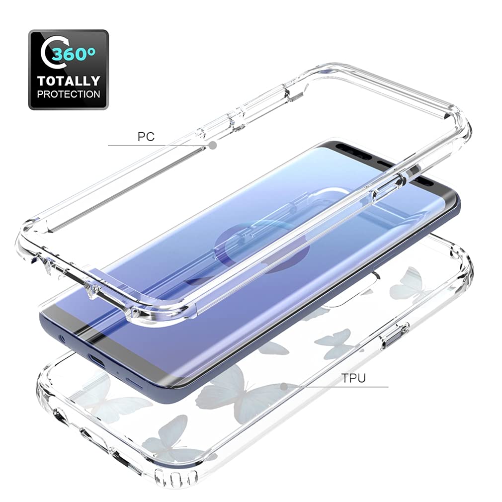 Samsung Galaxy S9 Case for Women - Shockproof Clear Floral TPU Slim Protective Cover with Full Body Armor (Butterfly Design) - Perfect for Everyday Use, Travel & Outdoor Activities
