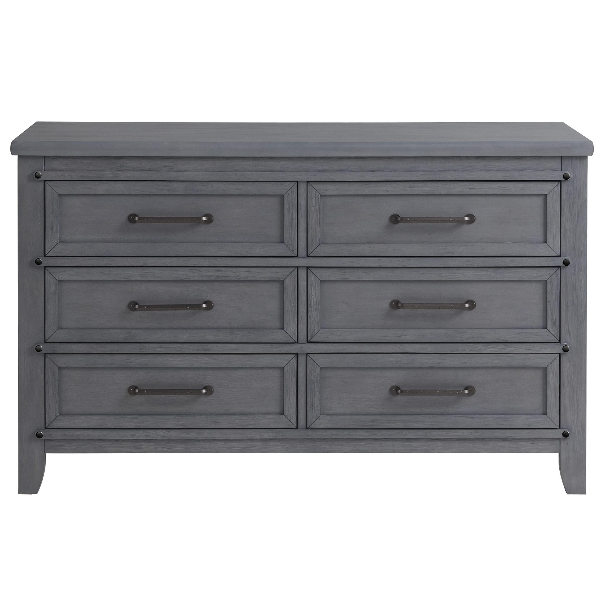 Ellison Premium 6-Drawer Dresser - Modern Wire Brush Ash Gray Finish Wooden Chest for Bedroom Storage & Organization