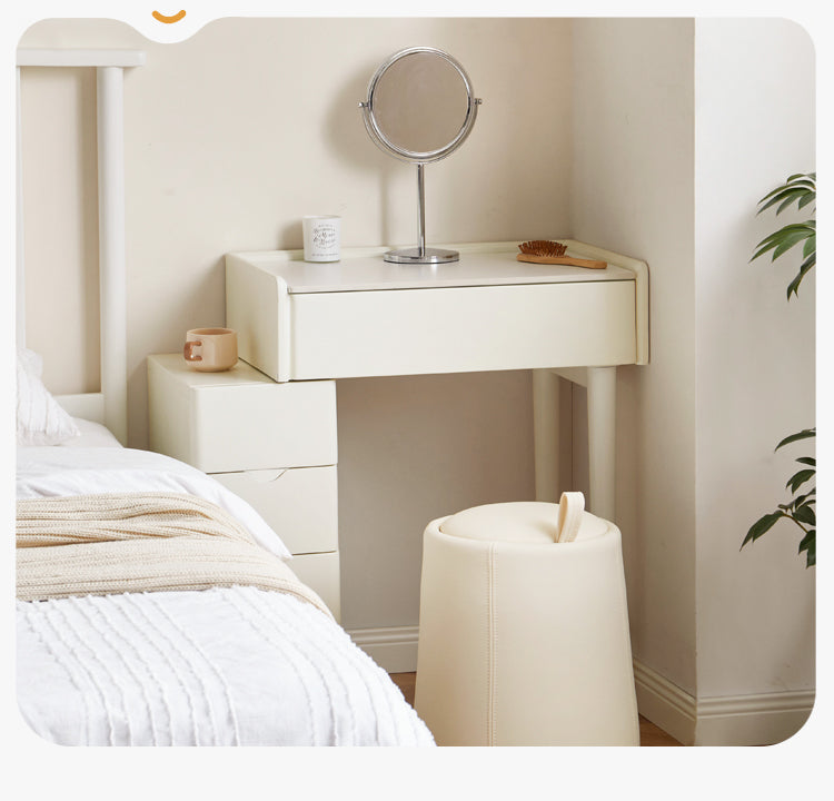 Pine Solid Wood Vanity Table with Mirror - Cream Shabby Chic Style for Bedroom & Dressing Room Makeup Organization
