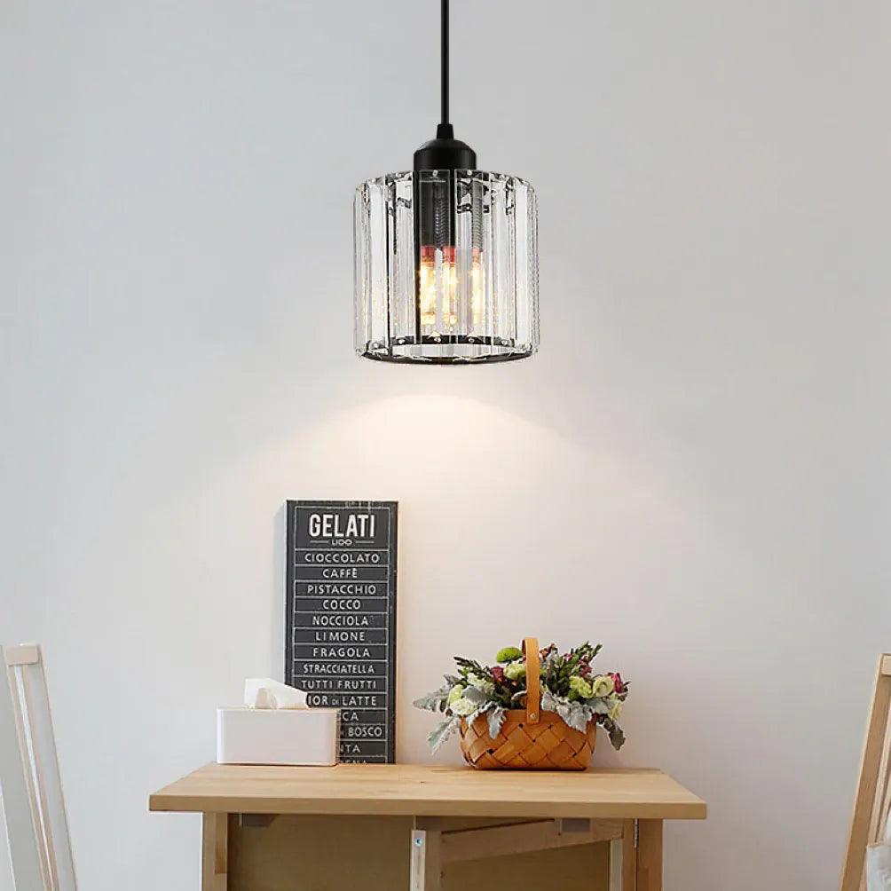 Clear Cylindrical Glass Pendant Light Fixture - Modern Hanging Lamp for Kitchen Island, Dining Room & Bedroom Lighting Decor