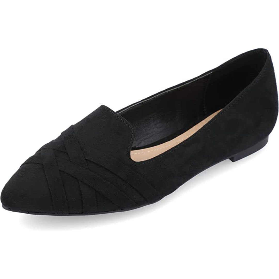 Journee Collection Women's Mindee Slip On Pointed Toe Loafer Dress Flats - Black Size 8 | Comfortable Work Shoes for Office, Business Casual & Professional Outfits