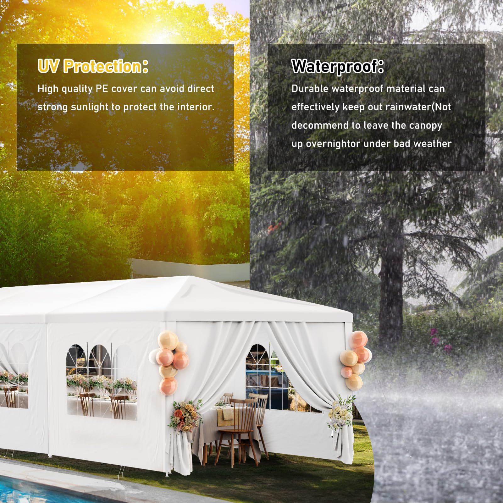 10x30FT White Heavy Duty Waterproof Outdoor Canopy Tent with 8 Removable Sidewalls - Perfect for Weddings, Birthday Parties, Backyard BBQs, Camping & Outdoor Events | Commercial Grade Gazebo Shelter for All Weather Protection