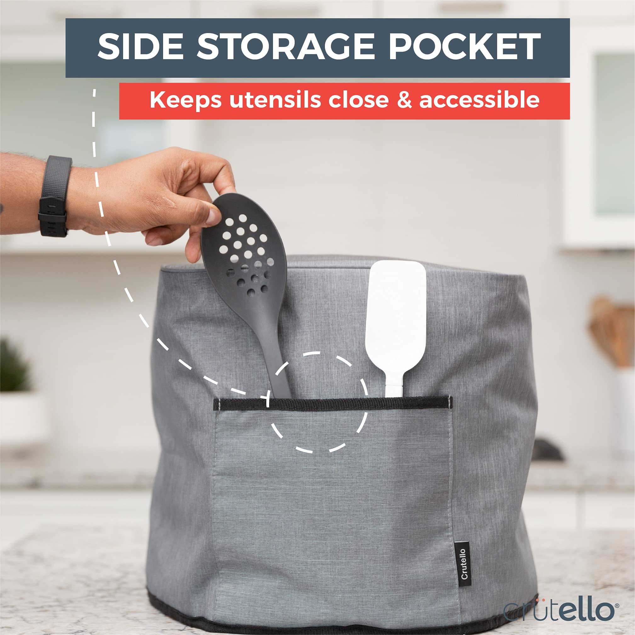 Crutello Air Fryer Cover with Storage Pockets - Compatible with 4 Quart Air Fryers Including Ninja - Dust Protection for Small Kitchen Appliances - Perfect for Outdoor Use and Countertop Storage