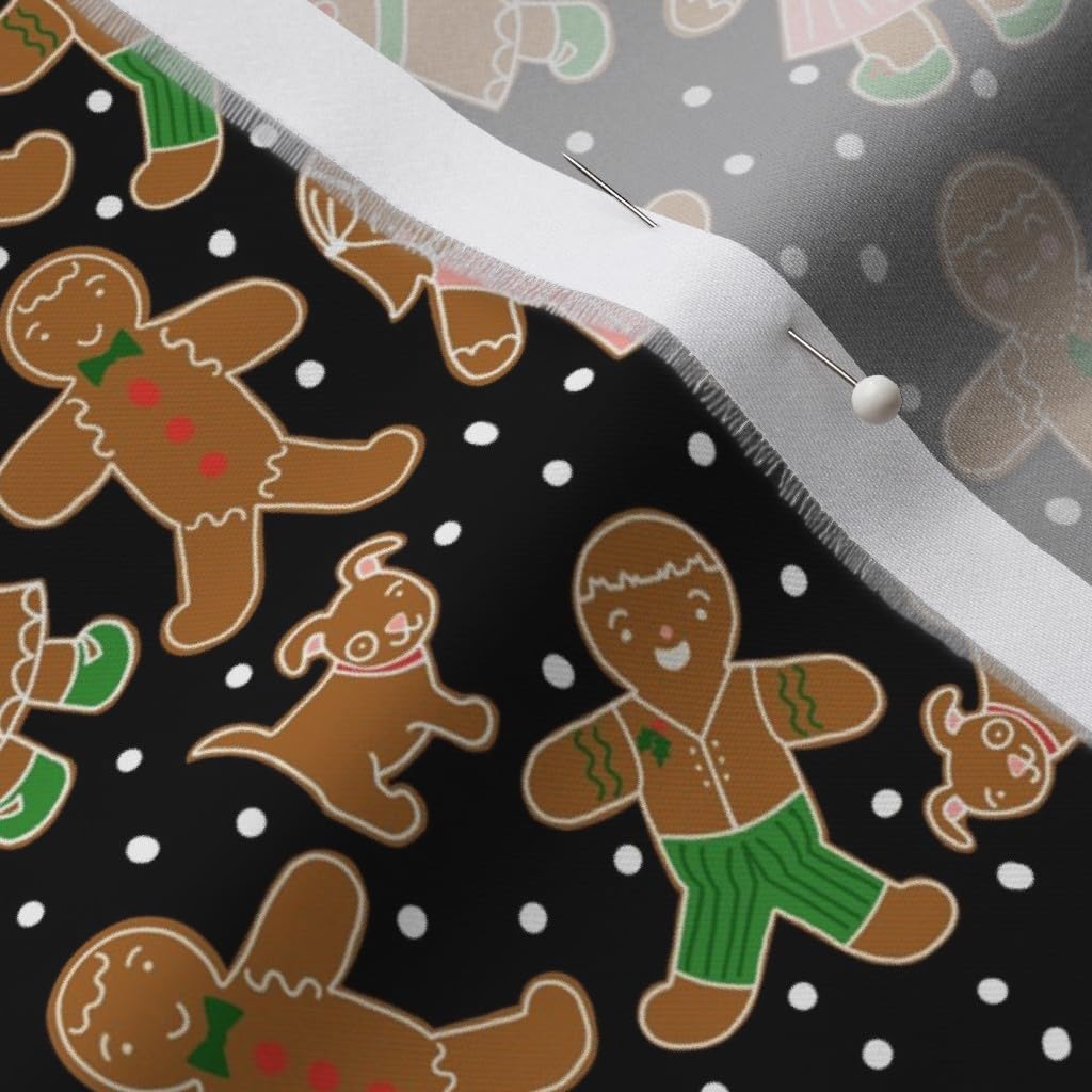 Gingerbread Cookies Christmas Fabric - Black Winter Holiday Print with Red & Green on Organic Cotton Sateen by Spoonflower (1 Yard) - Perfect for Sewing, Quilting, Apparel & Home Decor - Great for Christmas Crafts, Table Runners & Holiday Decorations