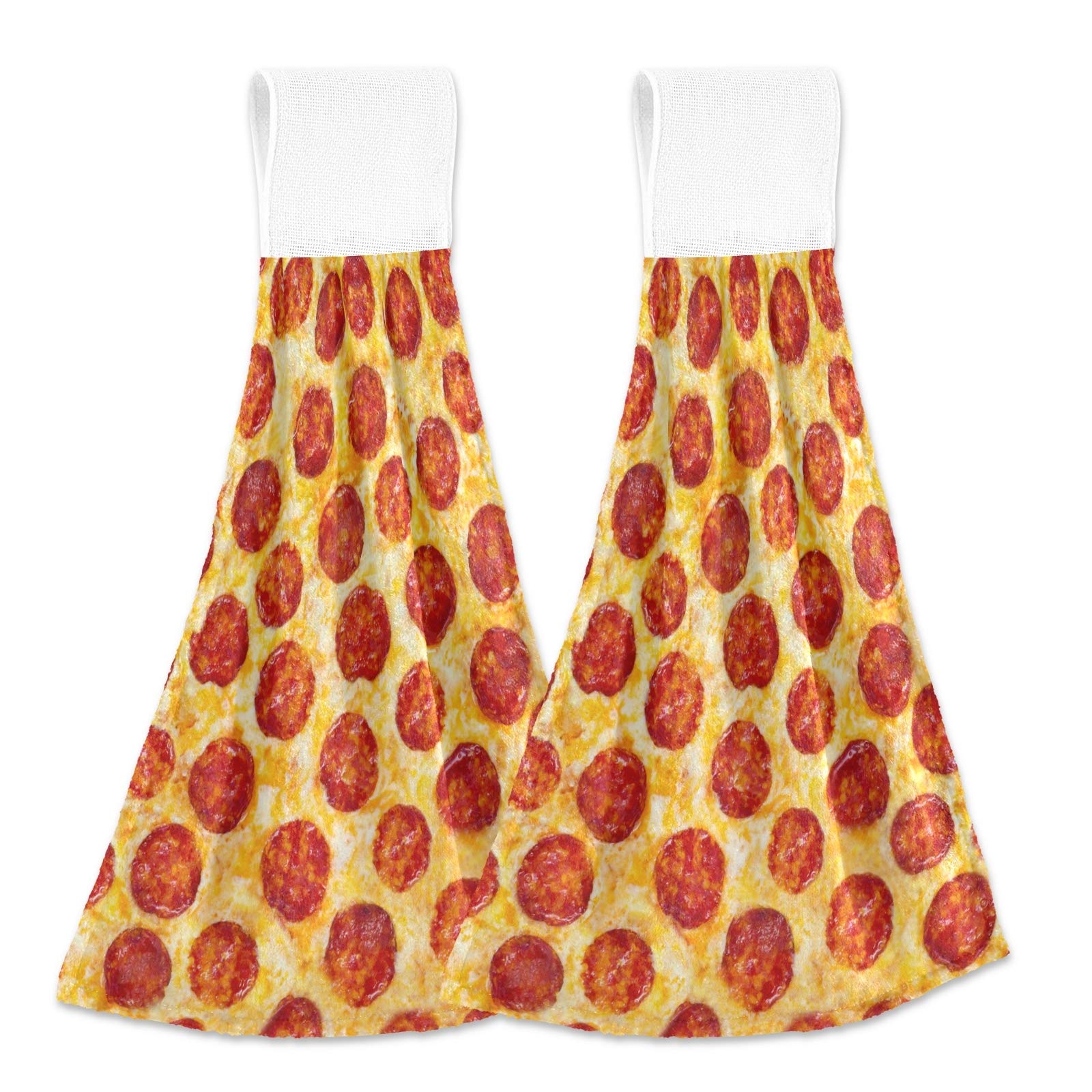 Alaza 2-Pack Super Absorbent Kitchen Towels - Cute Pepperoni Pizza Design Hanging Hand Towels for Cooking & Baking | Perfect for Kitchen, Bathroom, and Dining Decor
