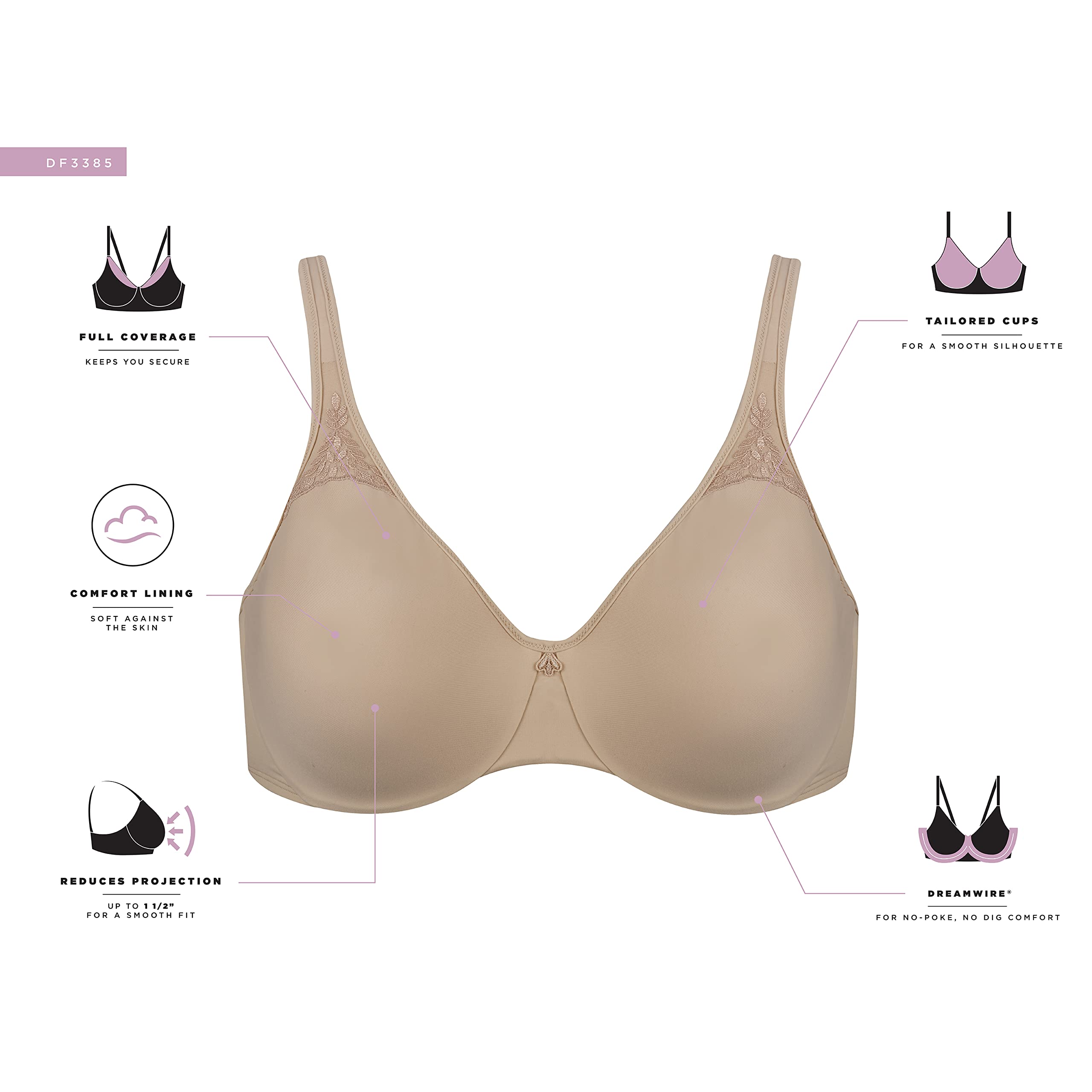Bali Women's Minimizer Bra - Full Coverage Underwire Bra with Seamless Cups for Comfort & Support | Perfect for Everyday Wear, Work & Active Lifestyles
