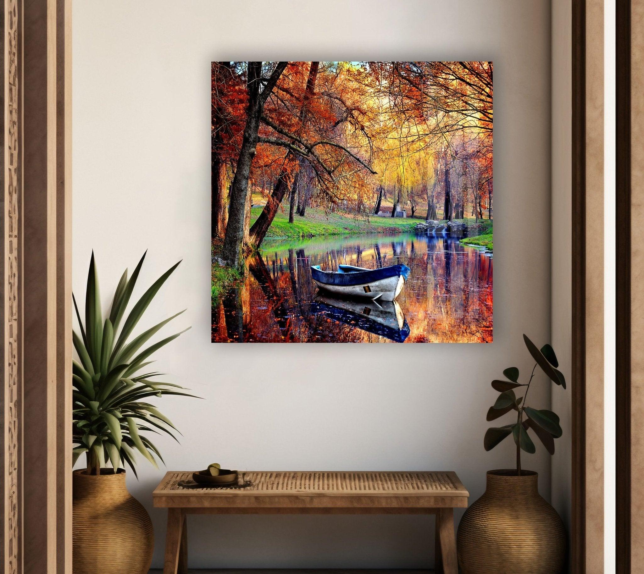 Stunning Autumn Landscape Glass Wall Art - Handmade Home Decor for Living Room, Bedroom & Office - Perfect Seasonal Gift for Fall