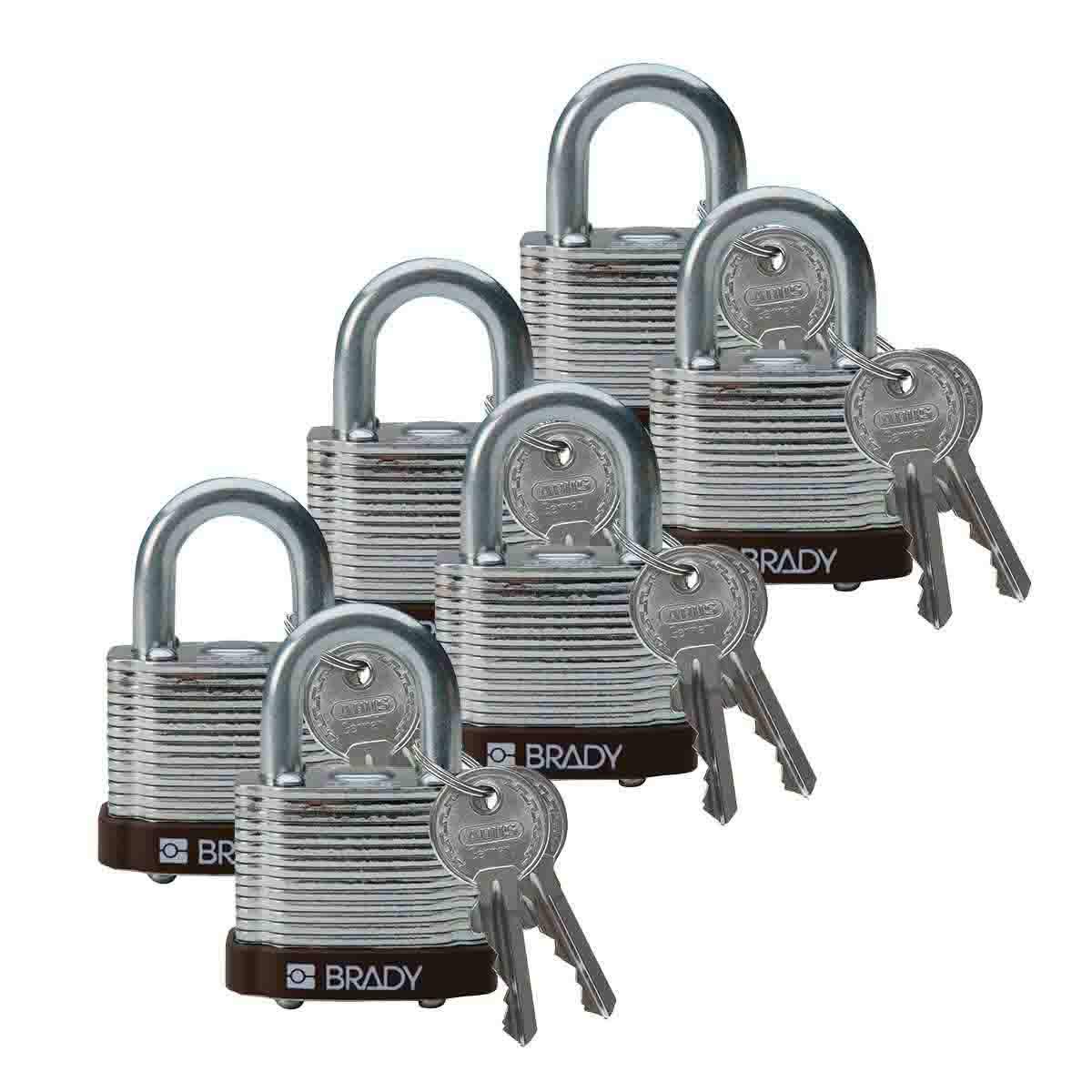 Brady Steel Lockout Tagout Padlock - 6 Pack, Keyed Different, 1-1/3