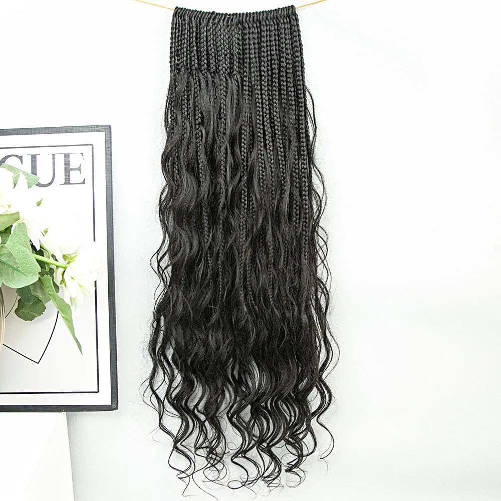 14 Inch Knotless Box Braids with Human Hair - 80 Strands Loose Wave Crochet Braids for Black Women | Pre-Looped Boho Curly Synthetic Braids for Everyday Wear & Protective Styling