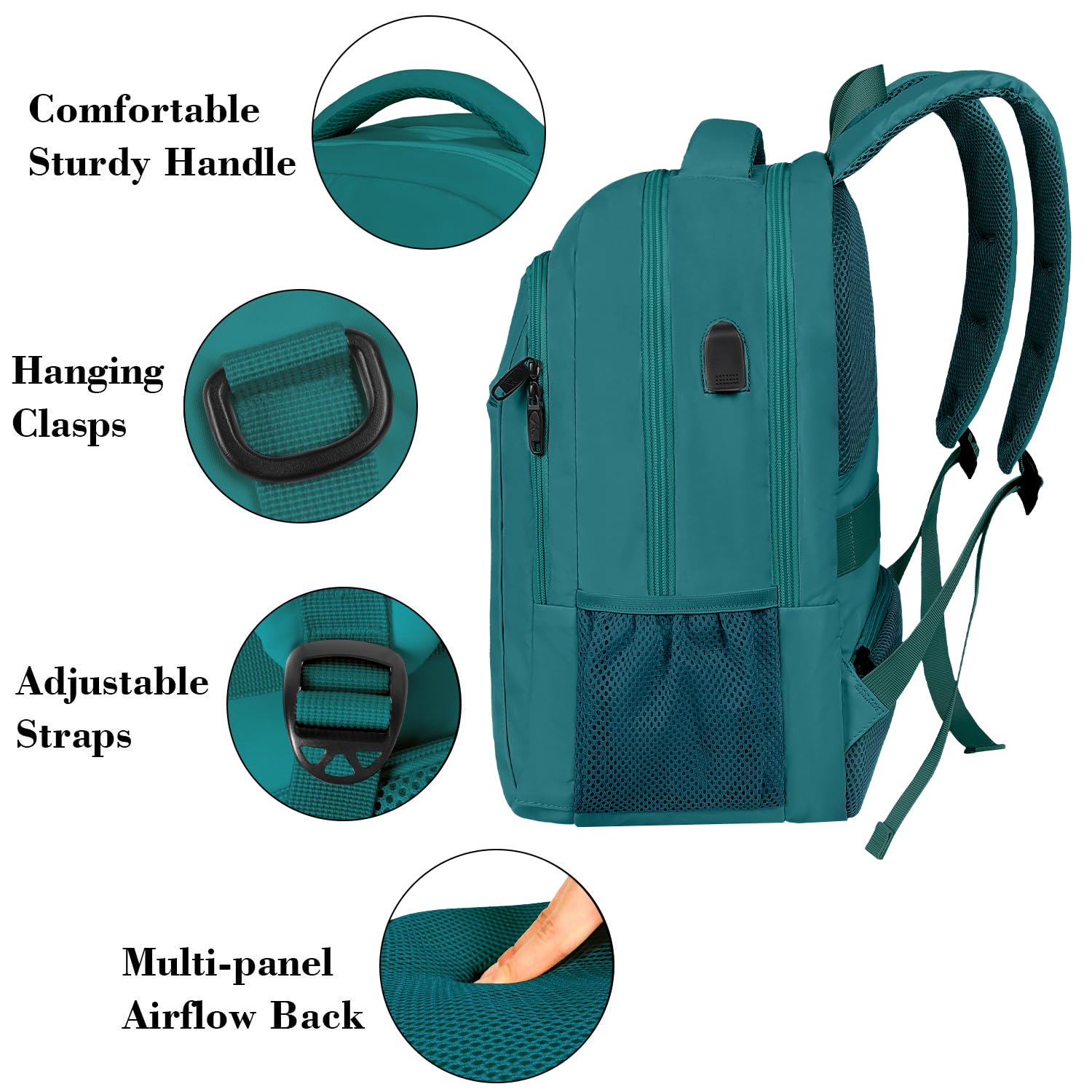 MATEIN Slim Anti-Theft Laptop Backpack 15.6 Inch with USB Charging Port - Water Resistant Travel Backpack for Work, College & Commuting - Durable Computer Bag for Men & Women (Peacock Blue) - Perfect for Business Trips, School & Daily Use
