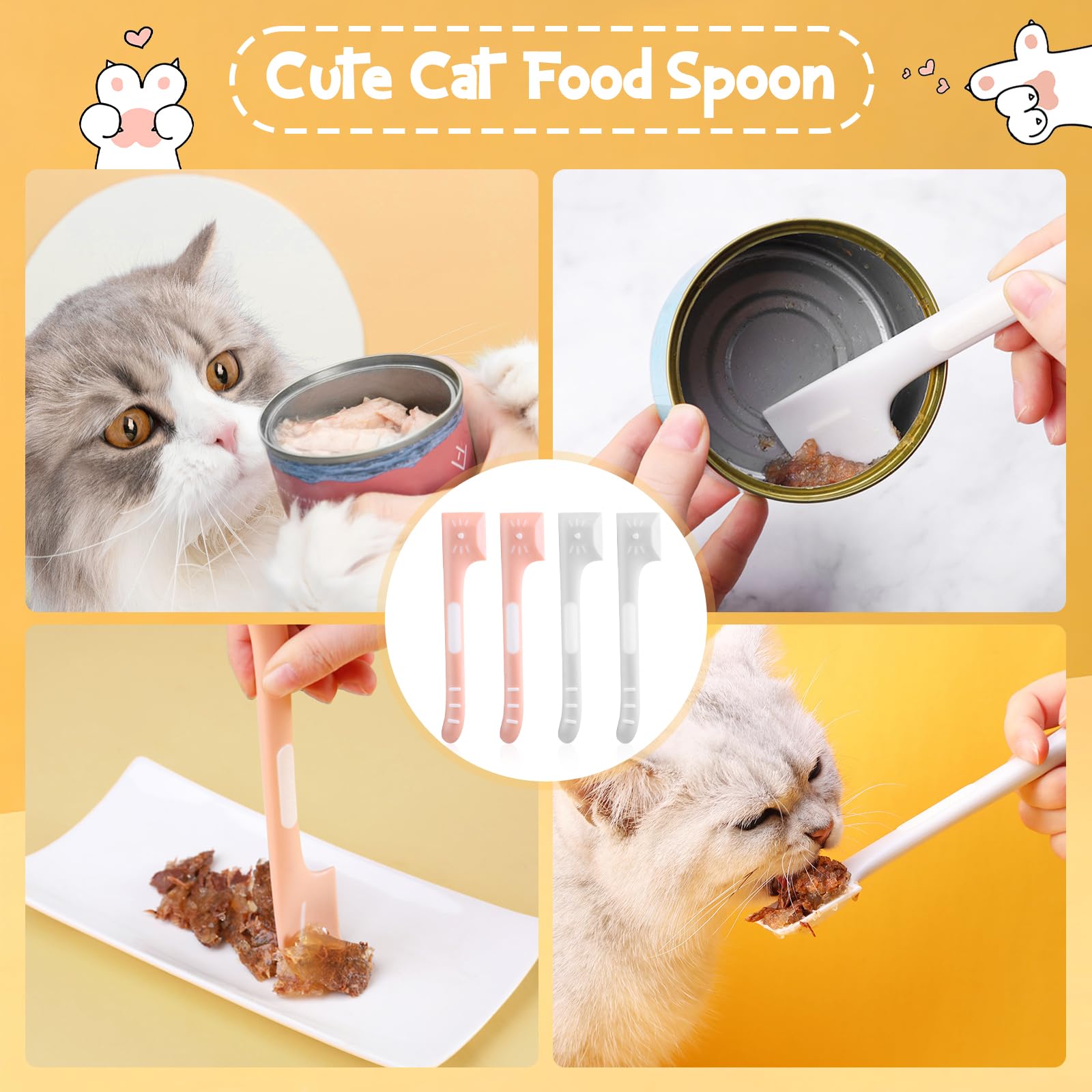 4Pcs Cat Food Spoon Set - Stainless Steel Wet Food Scoop & Spatula for Cats & Dogs | Includes Can Opener | Perfect for Feeding, Portion Control & Travel Use