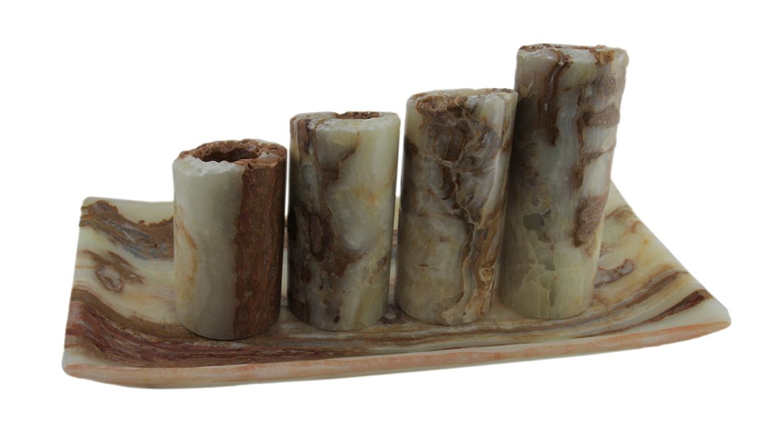 Handcrafted Red and White Marble Candle Holder Set with Tray - 5 Piece Artisan Home Decor for Dining Table, Coffee Table Centerpiece, Wedding Gift & Spa Relaxation