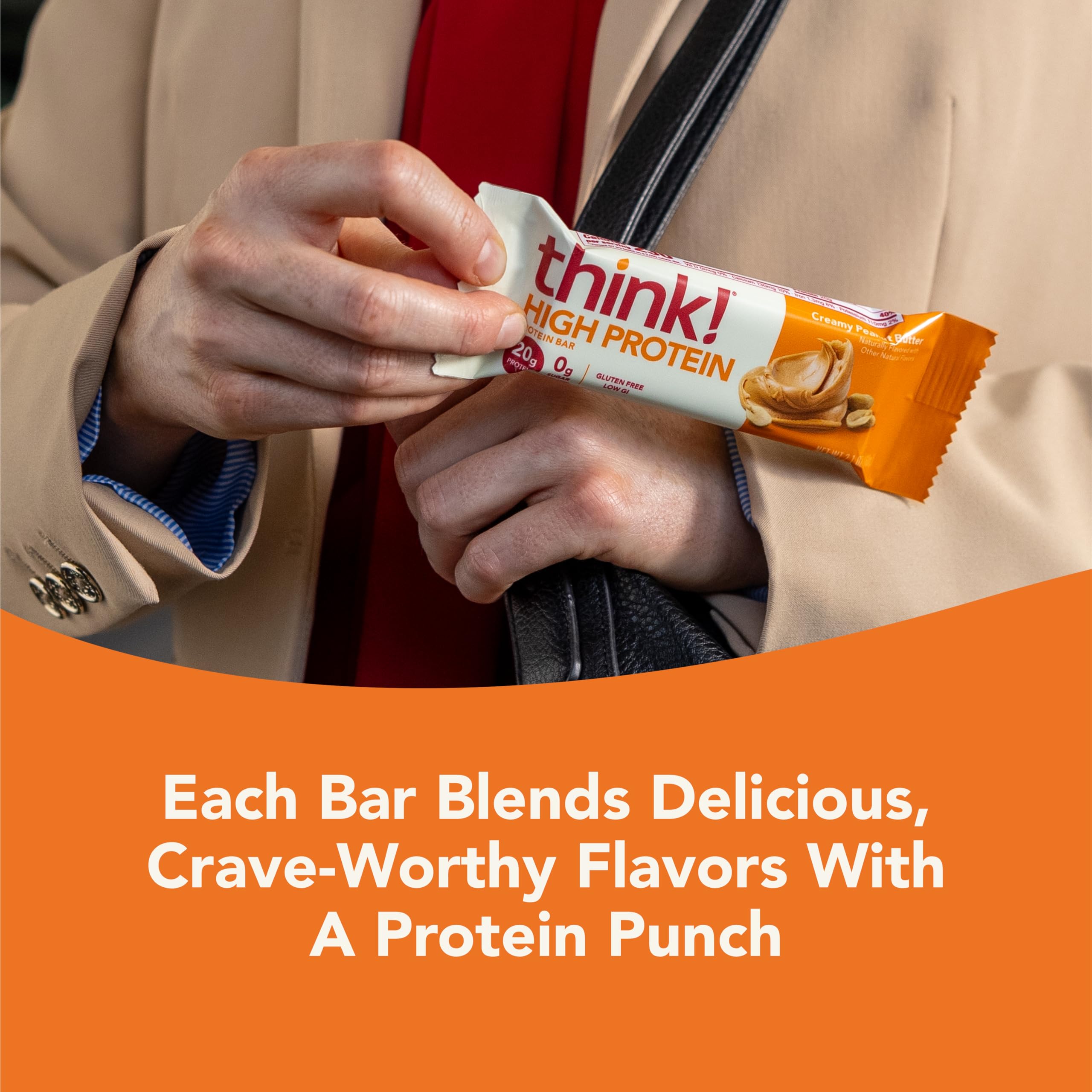 think! Protein Bars - High Protein Snacks, Gluten Free, Kosher Friendly, Creamy Peanut Butter Flavor, 2.1oz per Bar, 30 Count Pack | Perfect for Workout Recovery, Office Snacks & Healthy On-the-Go Nutrition