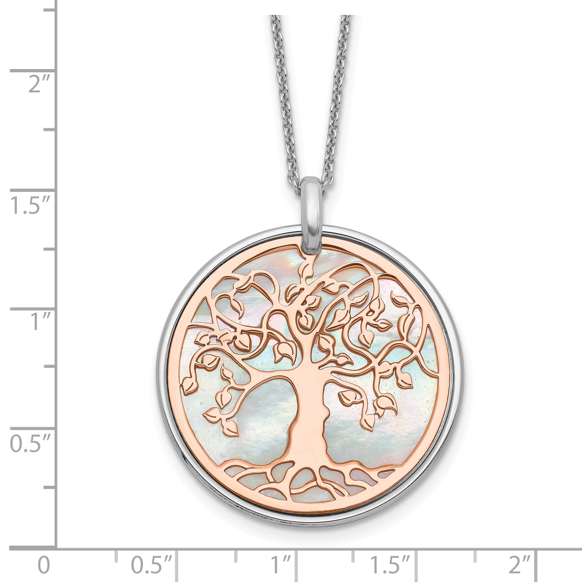 Sterling Silver & Rose Gold Tree of Life Necklace with Mother of Pearl - 17.5