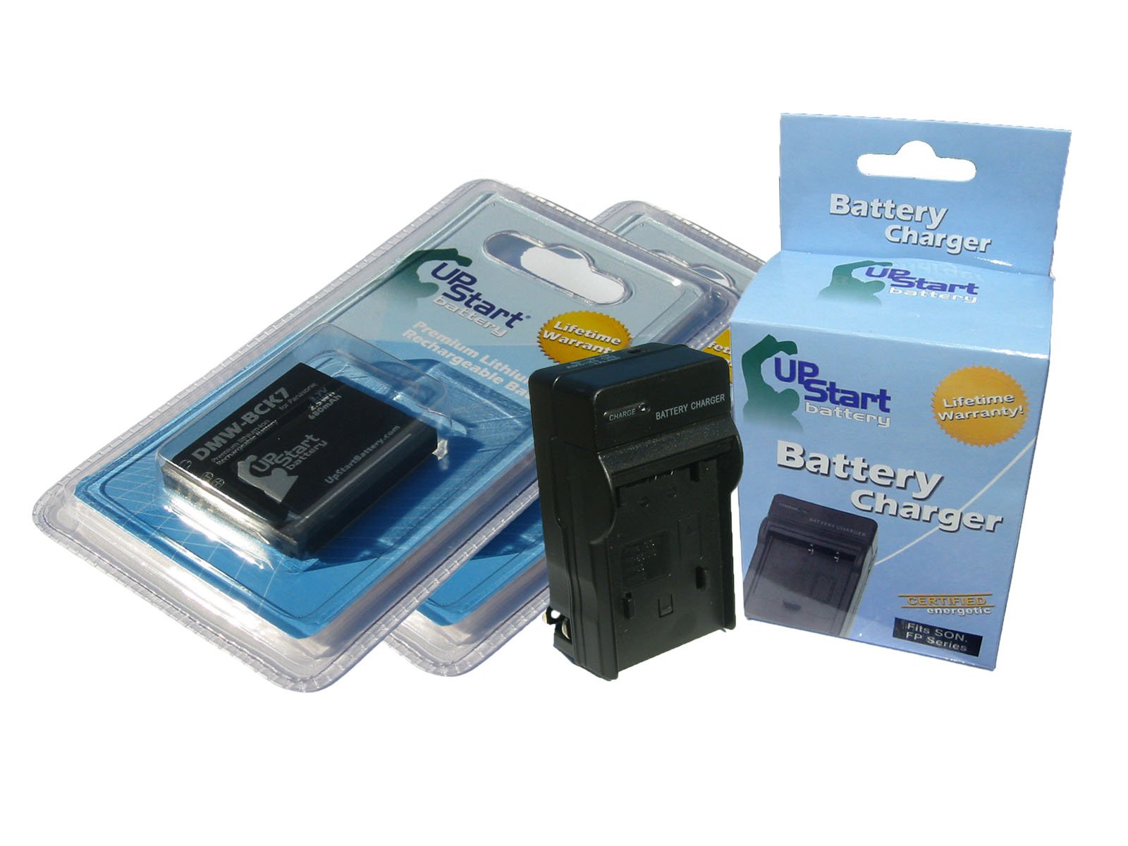 UpStart Battery DMW-BCK7 Replacement 2 Batteries + Charger Kit for Panasonic Lumix Digital Cameras - Perfect for Travel Photography & Vlogging