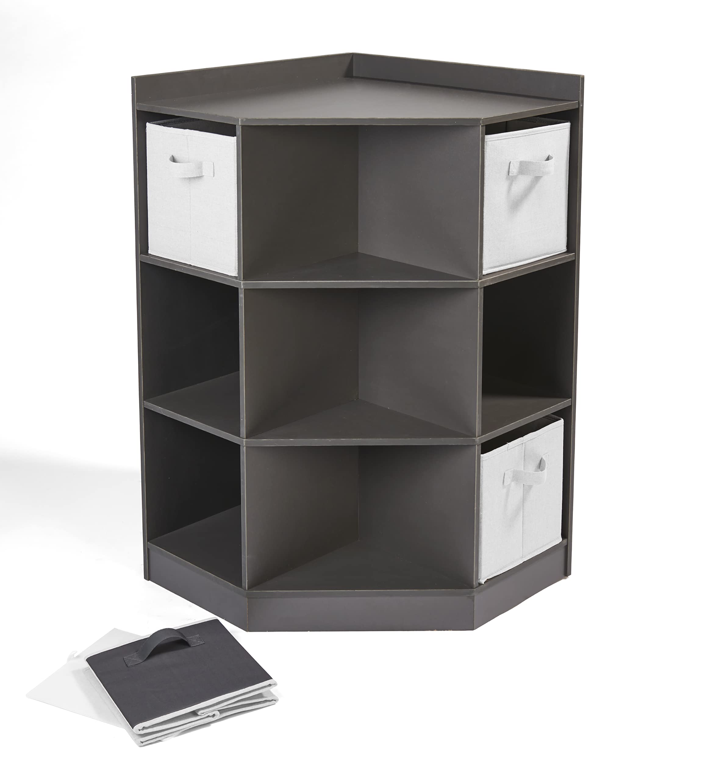 Badger Basket Corner Toy Storage Organizer for Kids with 4 Removable Baskets - Space-Saving Kids Room Organization for Toys, Books & Clothes - Charcoal Gray Nursery & Playroom Storage Solution