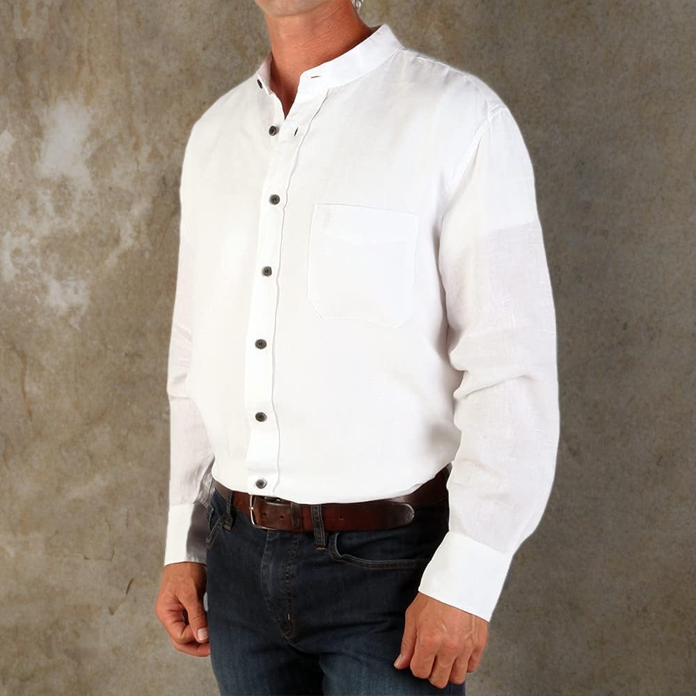 Authentic Irish Collarless Grandfather Shirt for Men | Premium Linen-Cotton Blend Lightweight Long Sleeve Dress Shirt | Perfect for St. Patrick's Day, Irish Weddings & Cultural Events