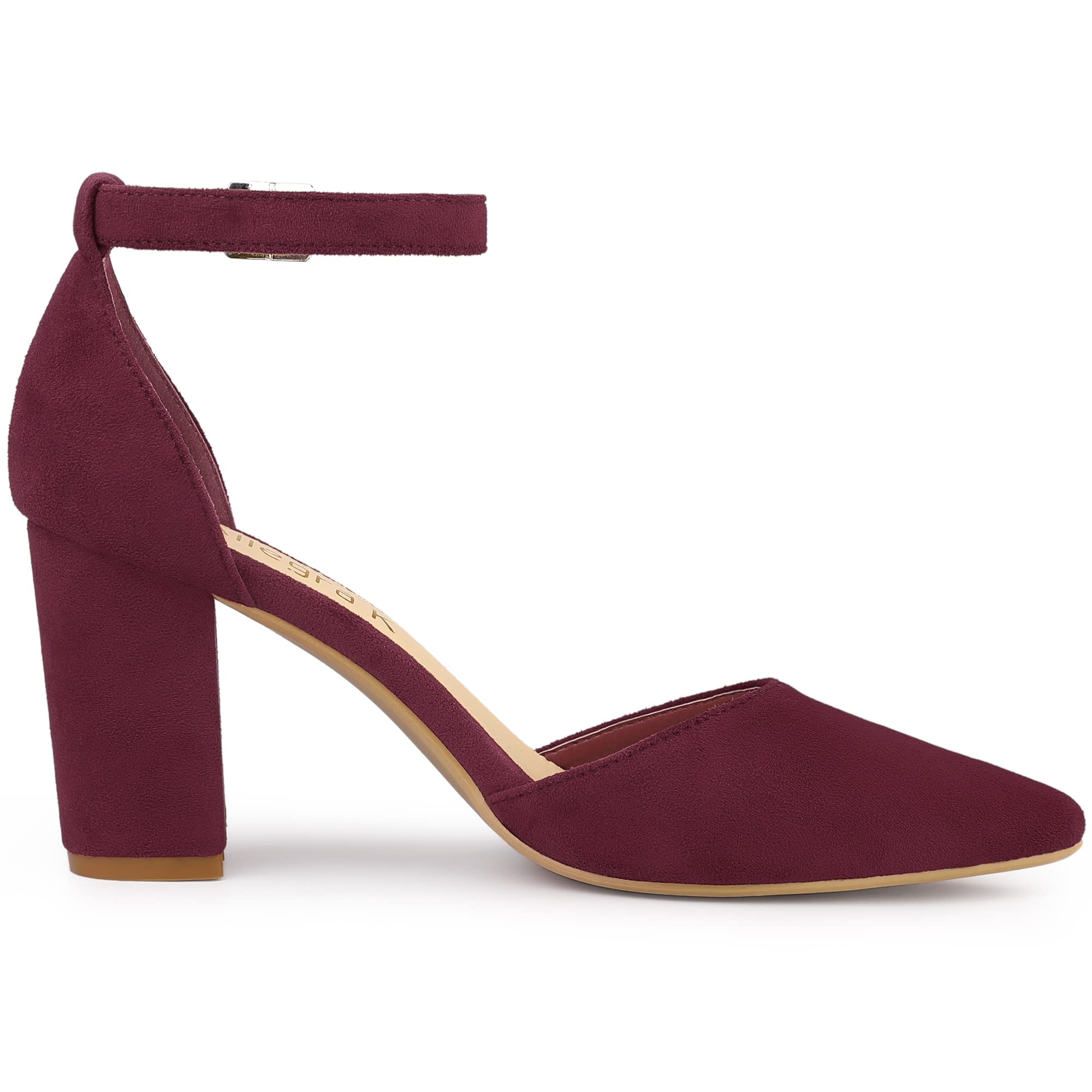Allegra K Women's Ankle Strap Pointed Toe Block Heel Pumps - Elegant Dress Shoes for Office, Party & Special Occasions
