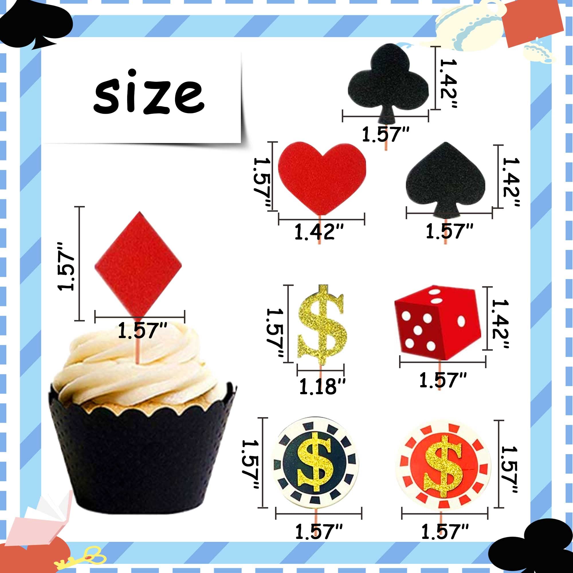 LaVenty 32PCS Casino Cupcake Toppers - Poker & Vegas Theme Cake Decorations for Casino Party, Gambling Birthday, Bachelorette & Themed Events