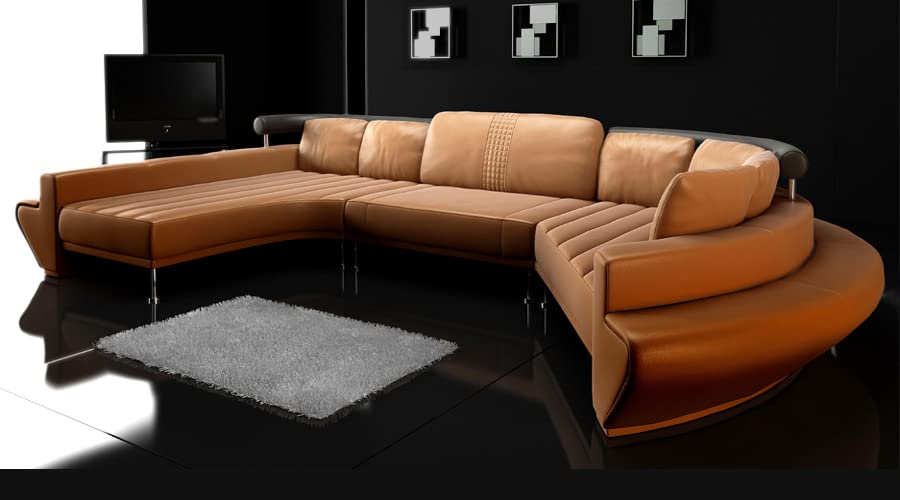 Modern U-Shaped Leather Sectional Sofa with Chaise Lounge - Curved Unique Design in Brown by BULLHOFF | Perfect for Living Room, Lounge & Home Theater Seating