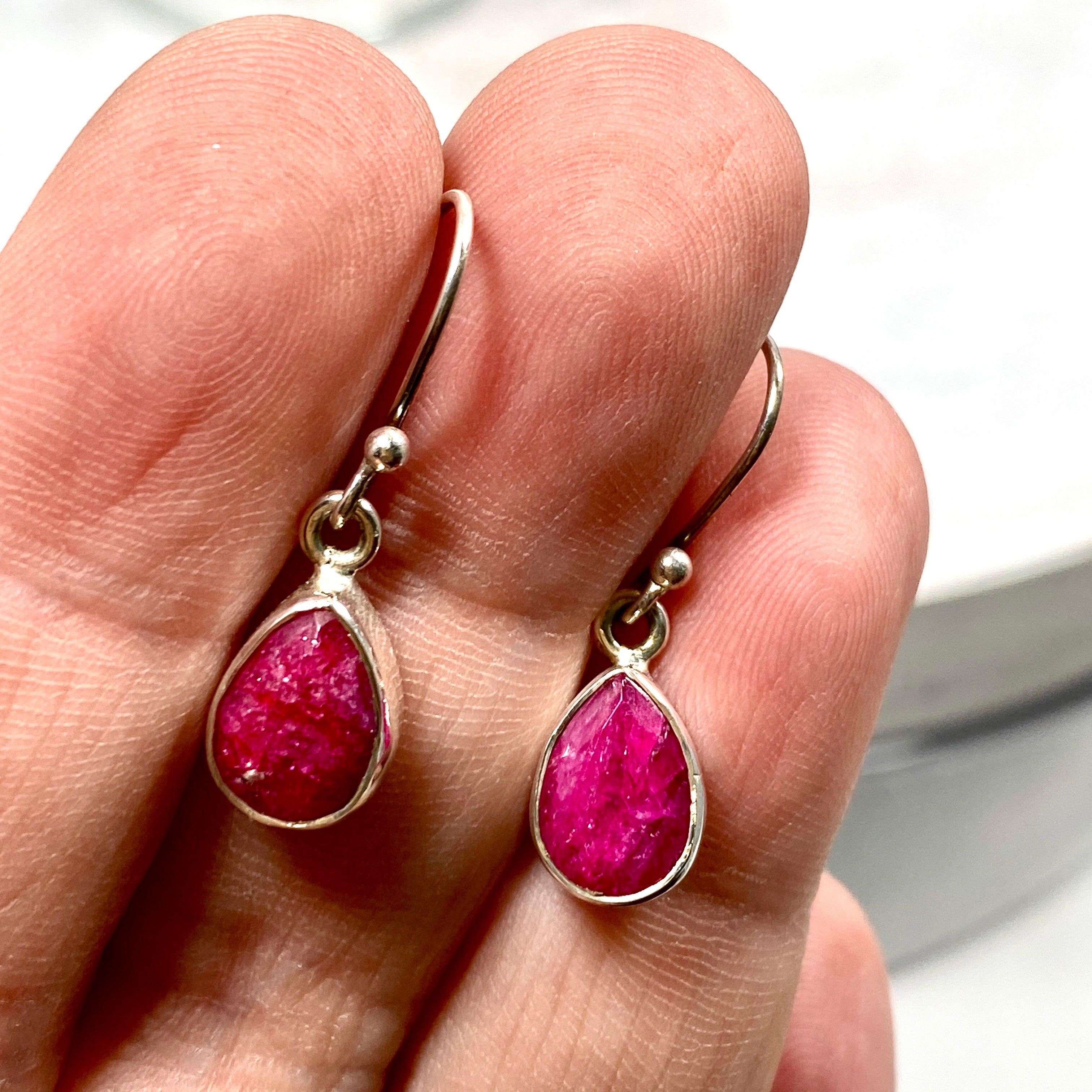 Ruby Petite Teardrop Faceted Earrings R2363 RBD - Elegant Dangling Jewelry for Women, Perfect for Weddings, Parties & Special Occasions