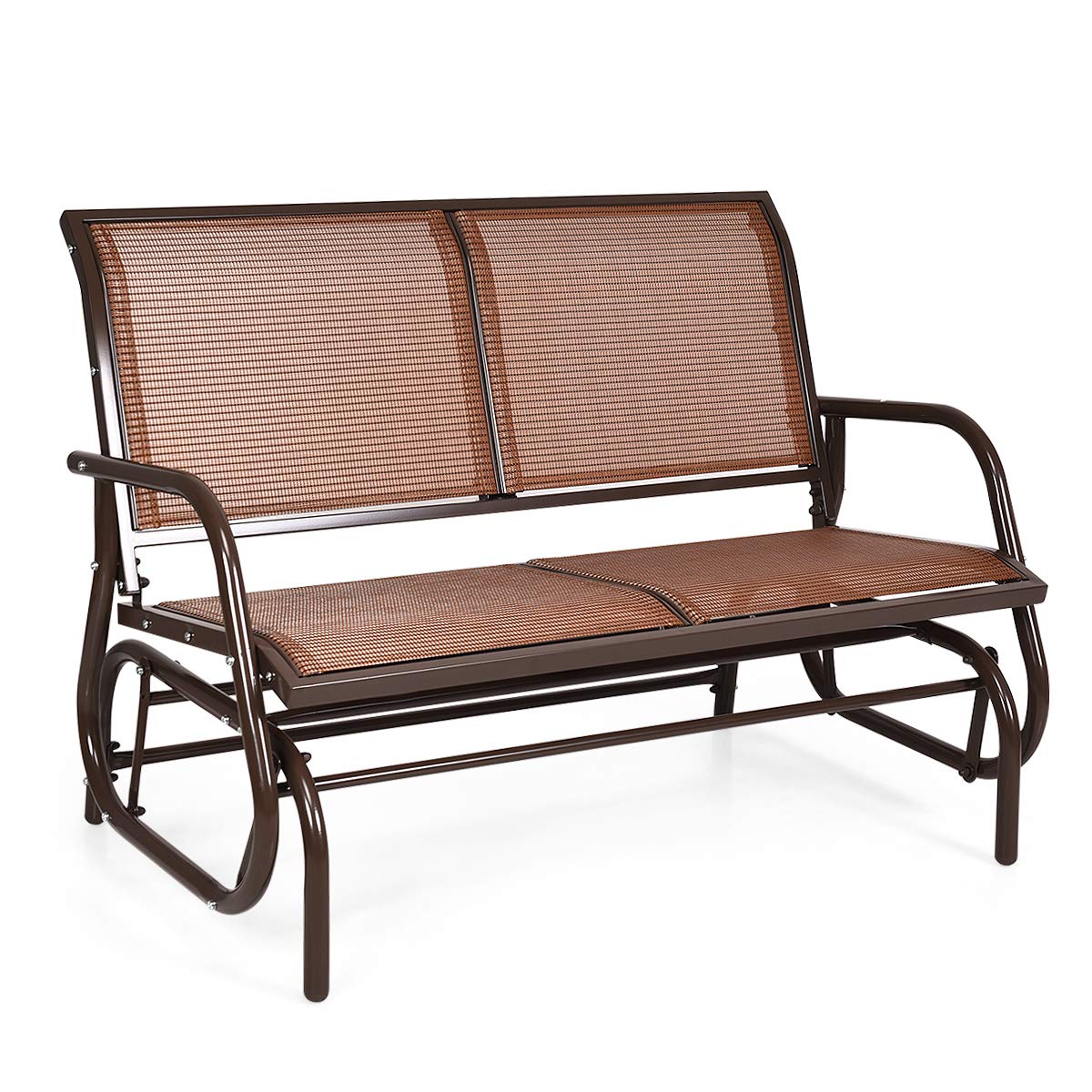 Giantex 48 Inch Swing Glider Chair - Spacious 2-Person Steel Rocking Loveseat for Patio, Backyard, Poolside & Lawn - Indoor/Outdoor Cozy Lounge Bench (Brown) | Perfect for Relaxing, Reading & Sunbathing