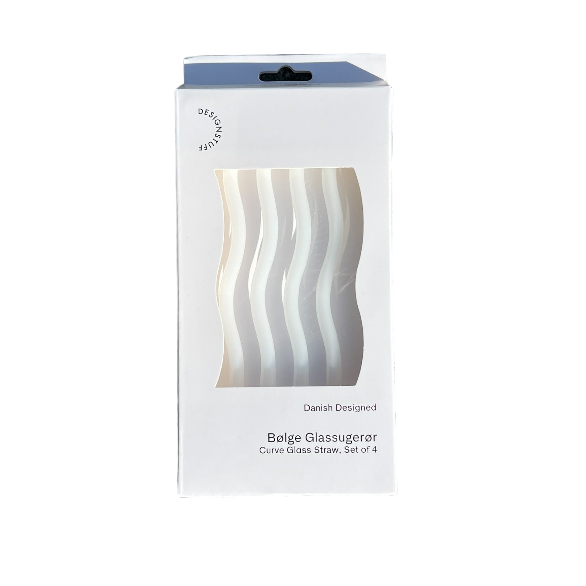DESIGNSTU Curve Glass Drinking Straws - Set of 4 Reusable White Bendable Straws for Smoothies, Iced Coffee & Cocktails | Eco-Friendly Alternative to Plastic Straws | Perfect for Home, Office & Restaurant Use