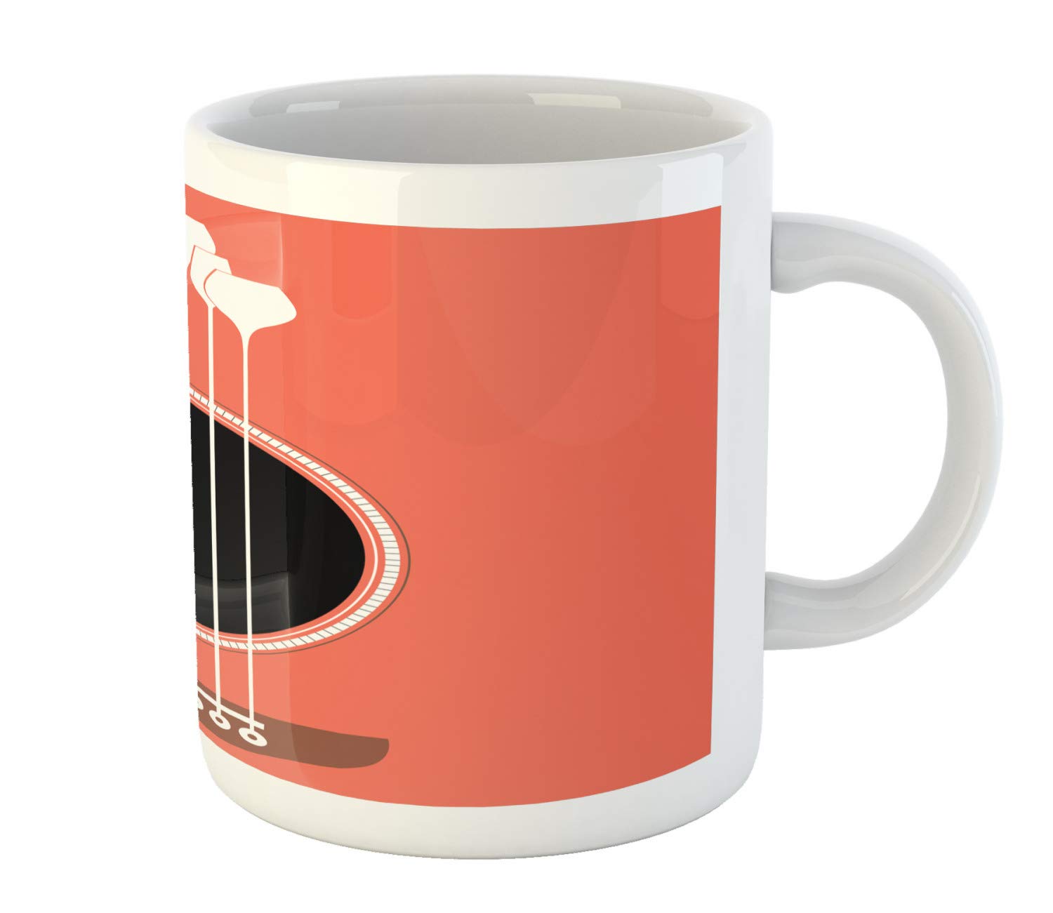 Ambesonne Ceramic Coffee Mug - 11 oz Musical Guitar Design for Tea, Coffee & Water - Salmon White Dark Grey Brown - Perfect for Music Lovers, Home & Office Use