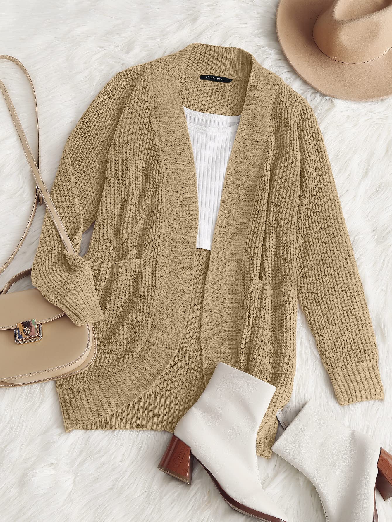 MEROKEETY Women's Long Sleeve Open Front Cardigan - Chunky Knit Draped Sweater Coat for Fall & Winter | Casual Office Wear, Layering Piece, Cozy Outerwear