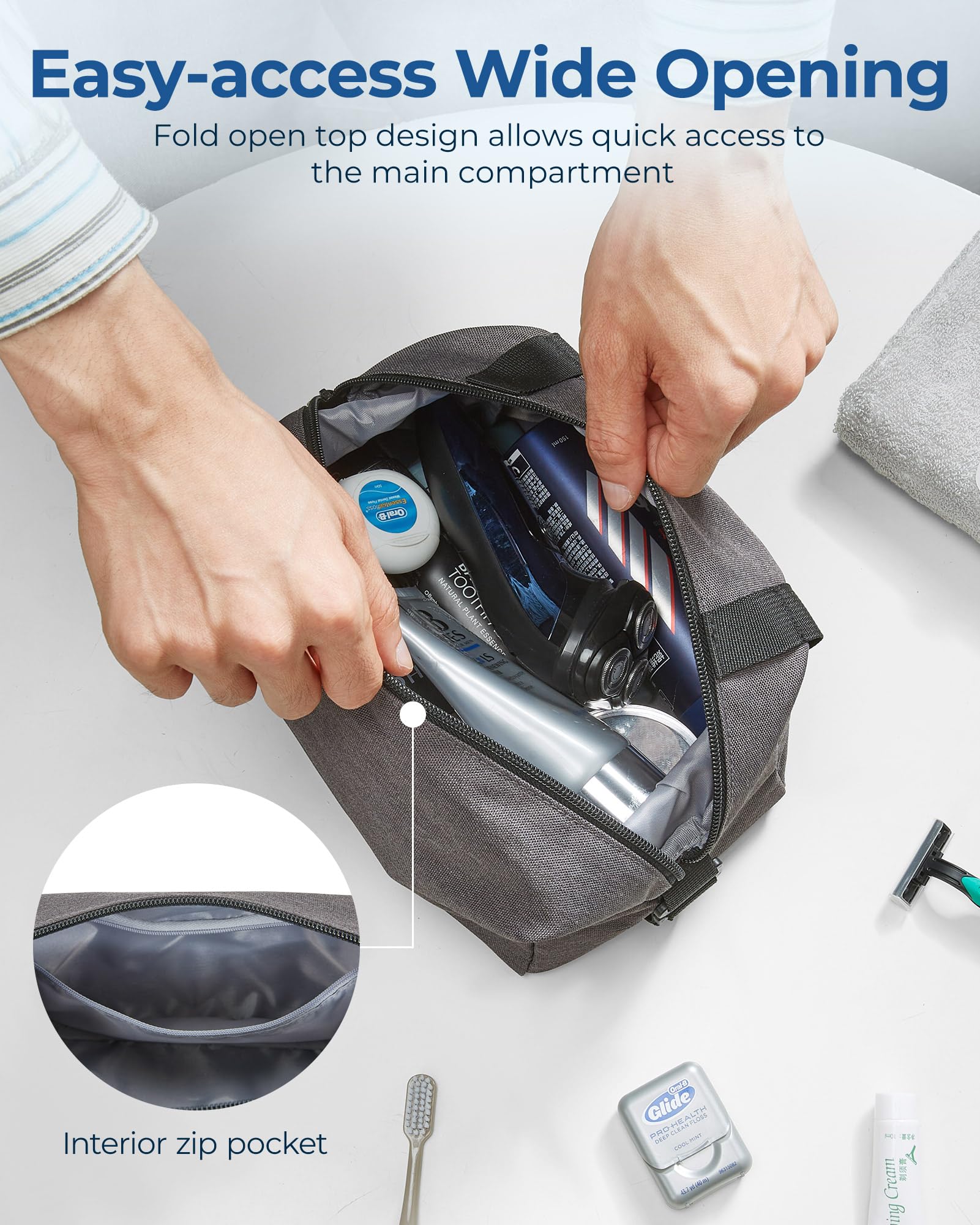 BAGSMART Large Waterproof Hanging Toiletry Bag for Men - Travel Shaving Dopp Kit Organizer with Multiple Pockets for Hygiene & Bathroom Essentials - Perfect Gift for Traveling, Camping & Gym Use - Black