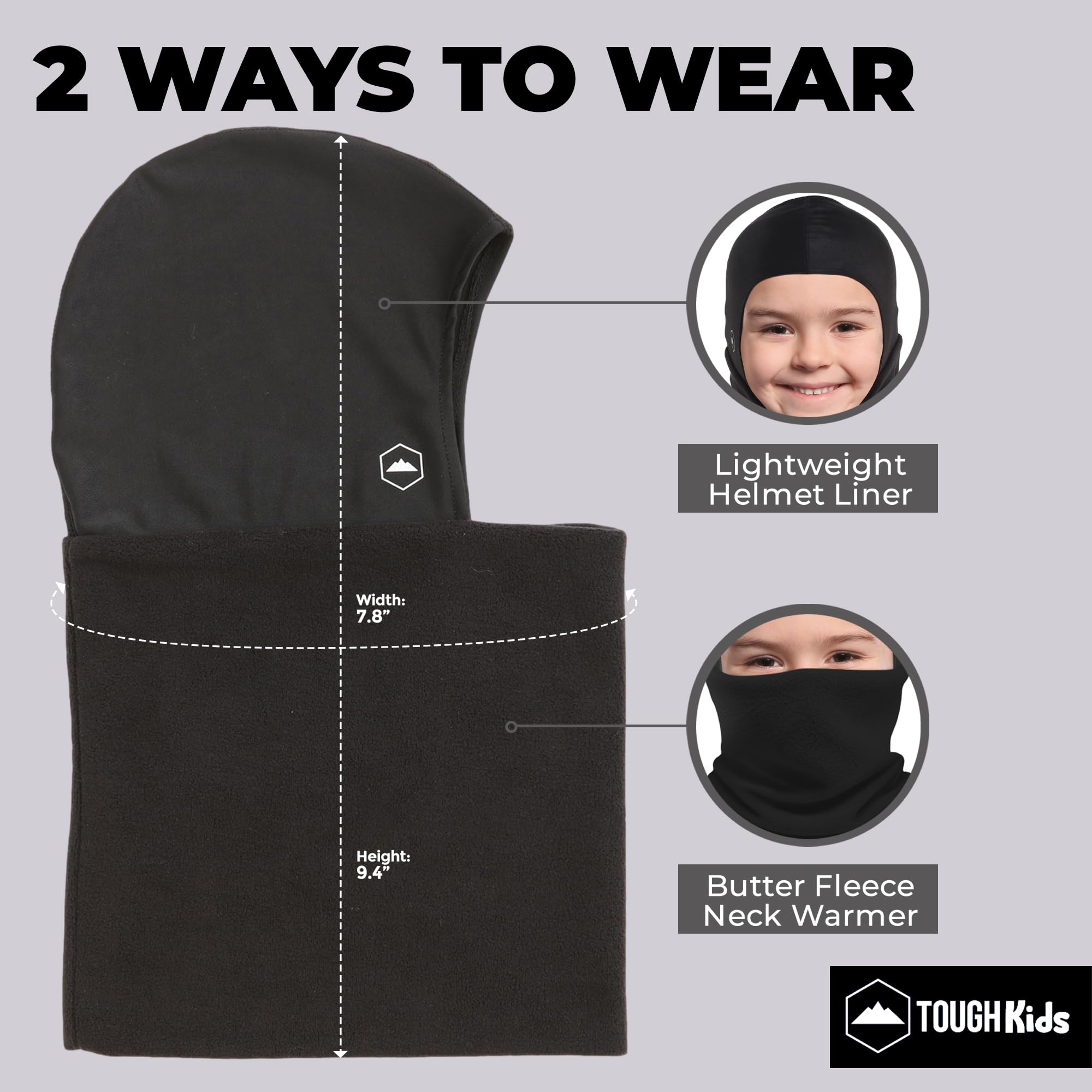 Kids Balaclava Ski Mask - Fleece Neck Warmer & Helmet Liner Hood for Toddlers - Winter Sports, Snowboarding, Skiing & Outdoor Activities