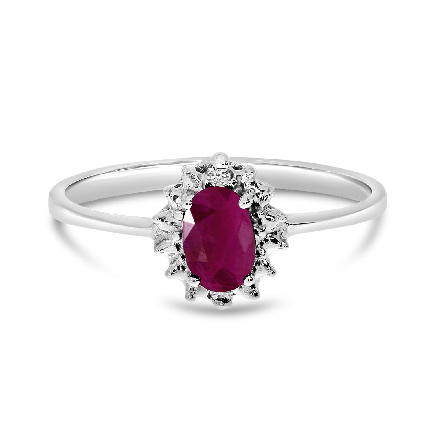 10K White Gold Oval Ruby and Diamond Ring for Women - Elegant Vintage Style Engagement & Wedding Band - Perfect for Anniversaries, Proposals, and Special Occasions