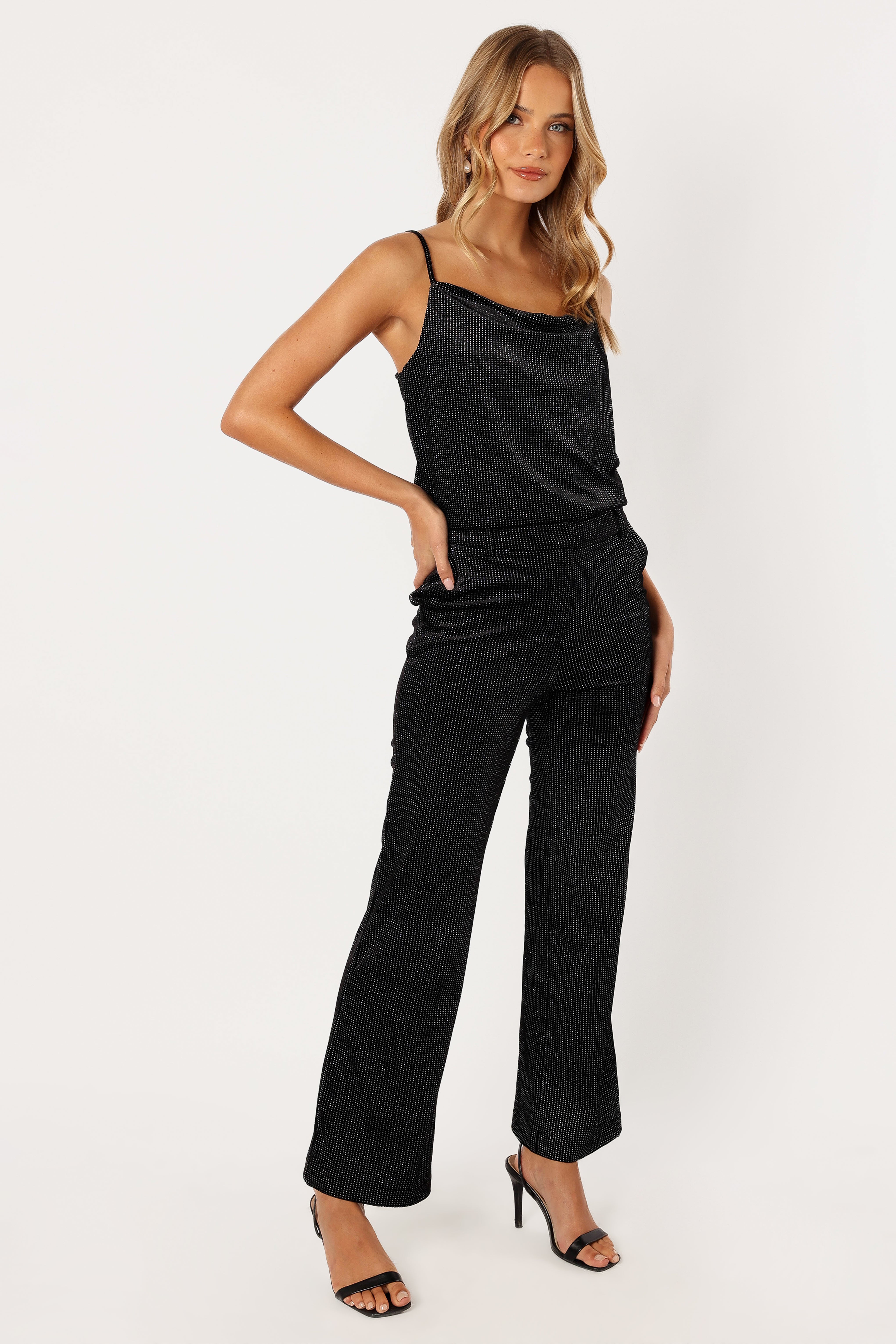 Ensley Velvet Shimmer Top for Women - Elegant Black Sequin Blouse for Party, Night Out & Special Occasions