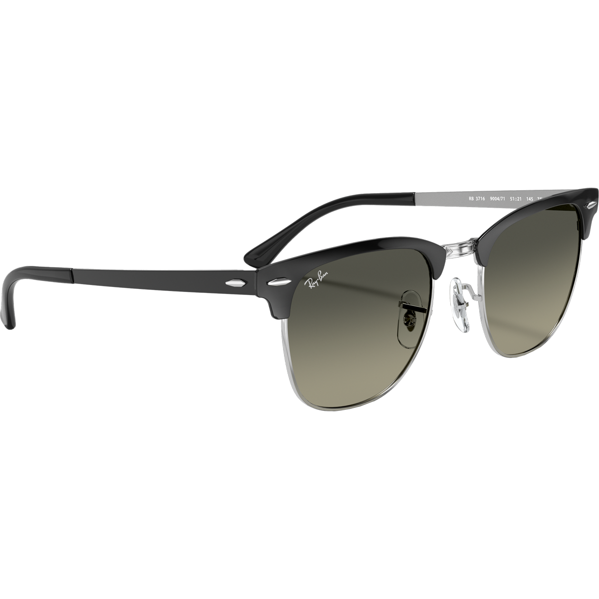 Ray-Ban Clubmaster Metal Sunglasses - Polished Black Frame with Silver/Grey Gradient Lenses - Classic Retro Style for Men & Women - Perfect for Driving, Outdoor Activities & Fashion Accessories