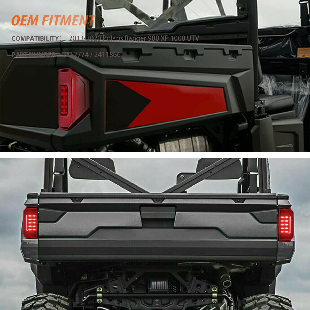ADIIL Ranger LED Tail Lights for 2013-2020 Polaris Ranger 900 XP 1000 UTV - Red LED Taillights with Brake Stop Function - Direct Replacement for OEM#2412774/2411866 - Perfect for Off-Roading, Night Driving & Enhanced Safety