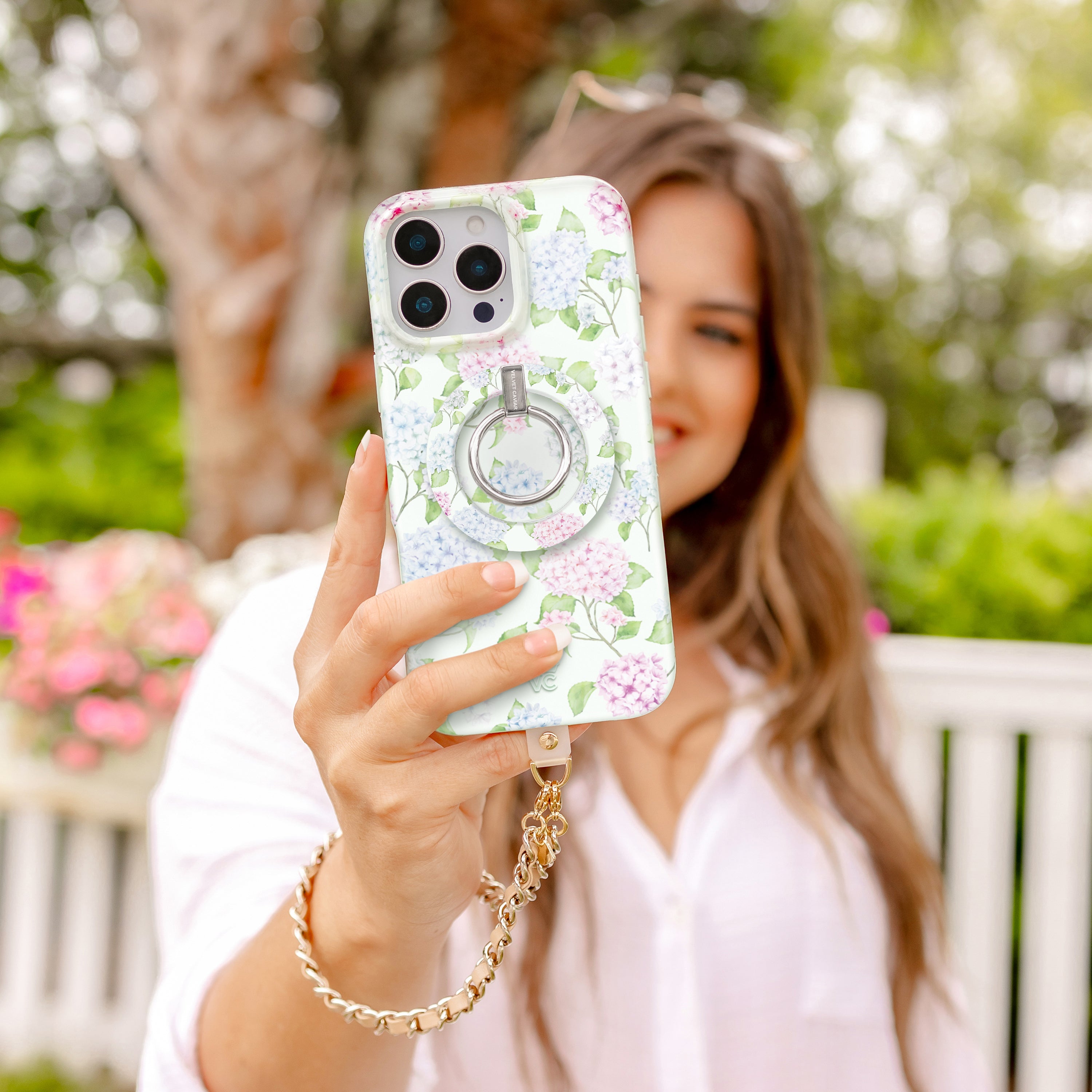 Hydrangea Floral MagSafe Grip Ring for iPhone - Magnetic Phone Holder with Stylish Design, Perfect for Hands-Free Use While Driving, Working, or Taking Photos