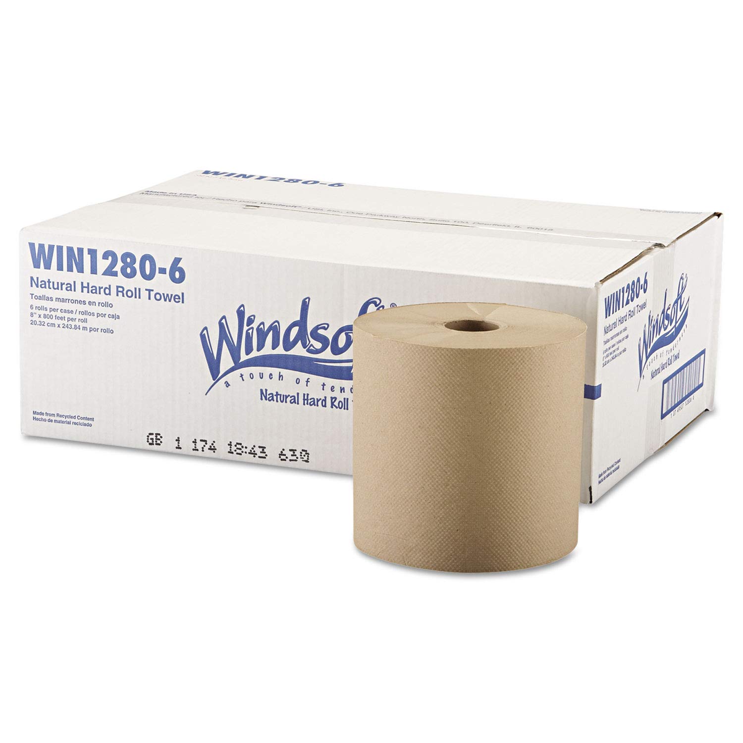 WINDSOFT 12806 Hardwound Roll Towels, 8-Inch x 800 ft, Natural, 6 Rolls/Carton - Premium Commercial Paper Towels for Restaurants, Kitchens & Industrial Use (WIN12806)