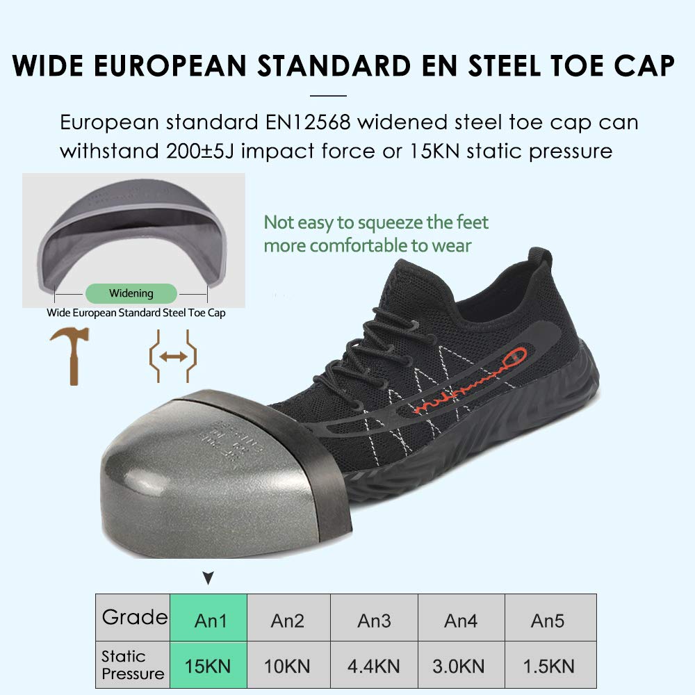 KINOW Steel Toe Safety Work Shoes for Men & Women - Slip Resistant Lightweight Industrial Construction Sneakers | Outdoor Work, Warehouse, Construction Site Safety Footwear