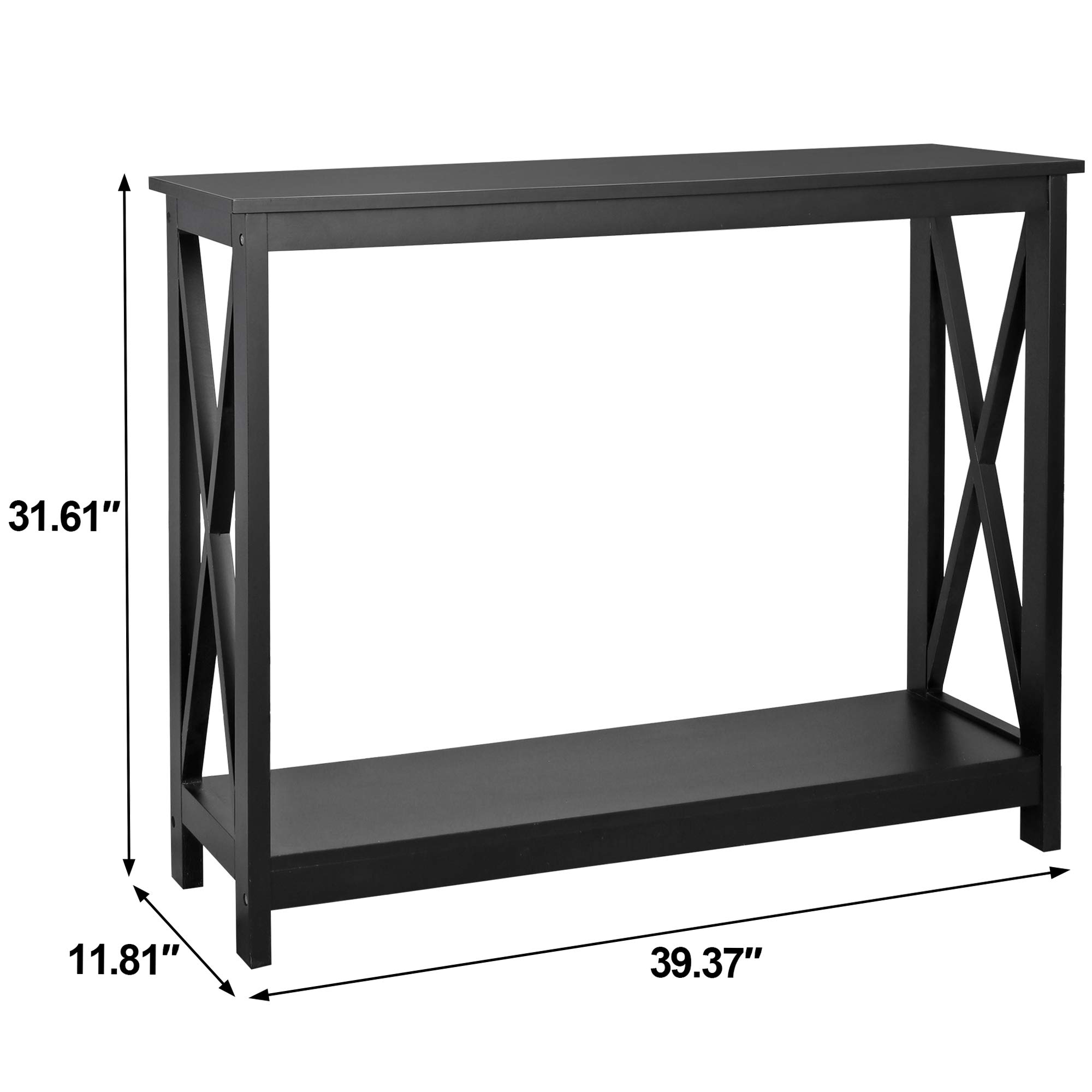 ZENY 2-Tier Console Table - Narrow Entryway Sofa Table with Shelves for Hallway, Foyer & Living Room - Modern Black Entrance Table for Small Spaces & Home Decor