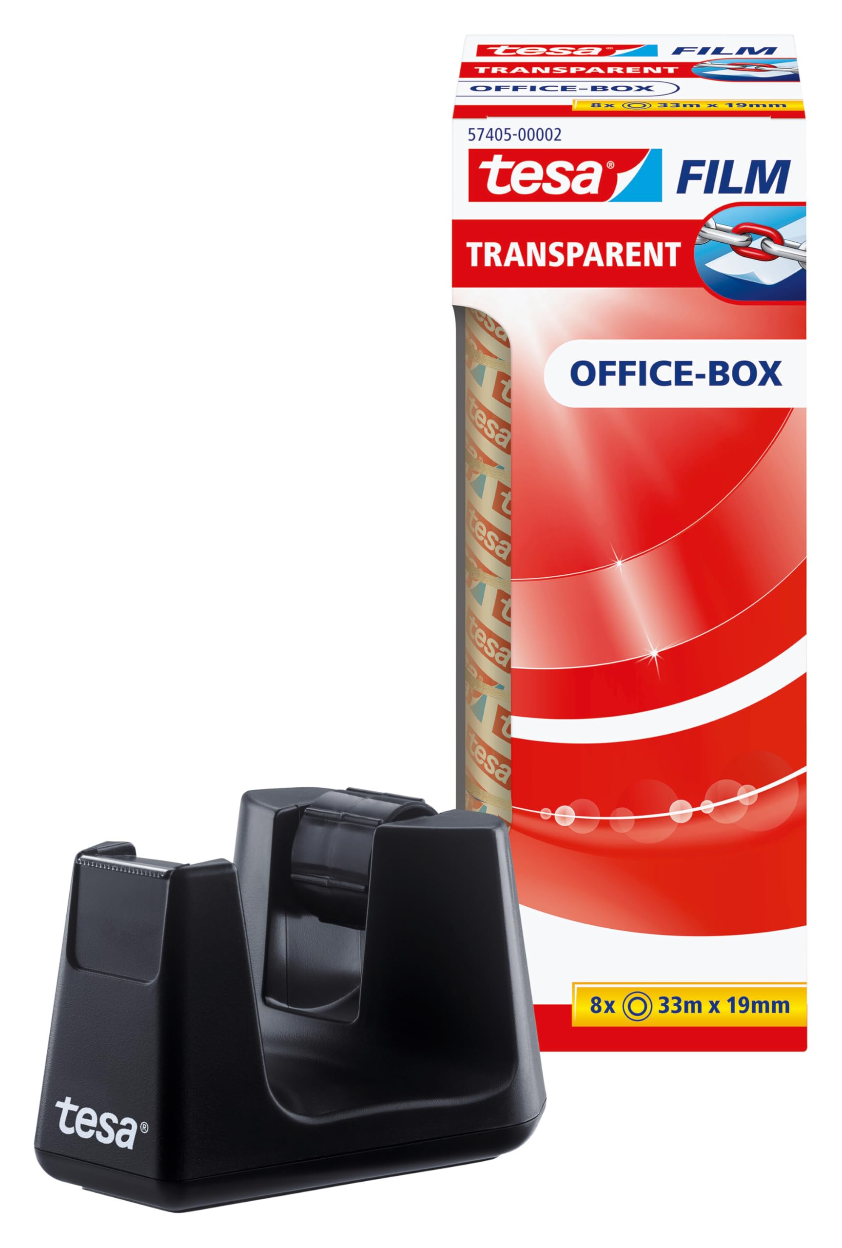 Tesa® Easy Cut Smart Tape Dispenser for Tables - Compact Tabletop Tape Holder with Anti-Slip Base for Adhesive Tapes, Includes 8 Rolls of Clear Tesa Film - Perfect for Office, Packaging, Shipping & Home Use