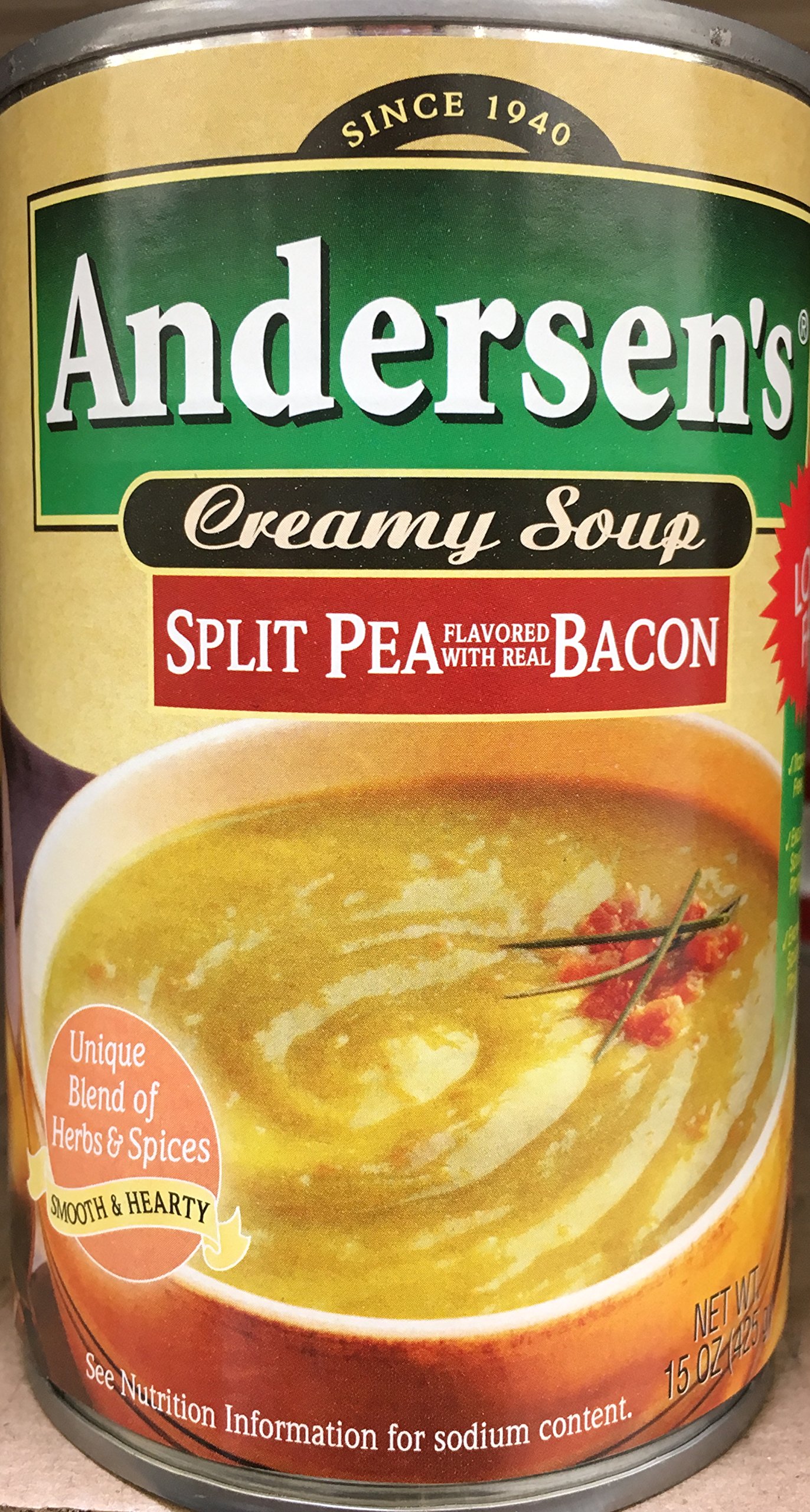 Andersen's Split Pea with Bacon Soup - 15oz Canned Soup (Pack of 4) | Hearty & Flavorful Meal for Camping, Quick Lunches & Emergency Food Supply