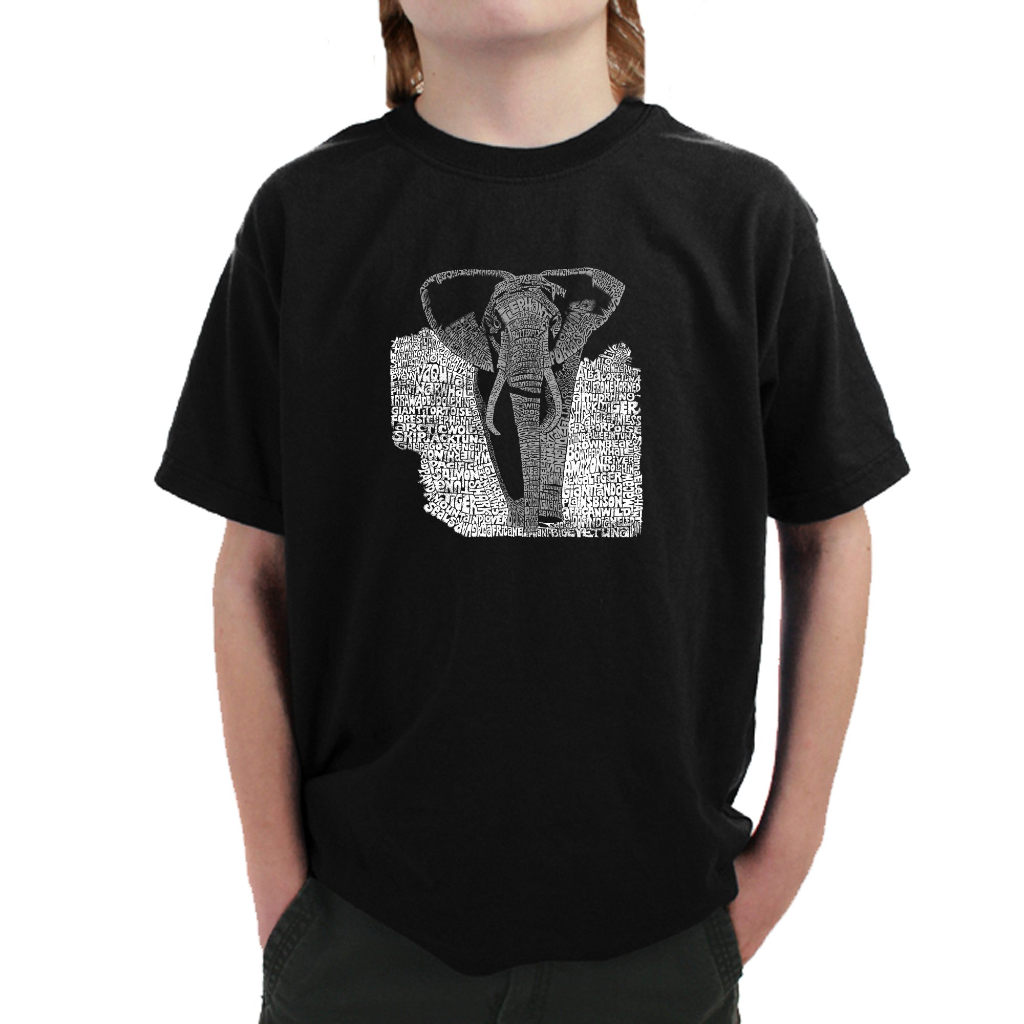 LA POP ART Boys' Word Art Graphic T-Shirt - Elephant Design | Trendy & Comfortable Cotton Tee for Casual Wear, School & Playdates