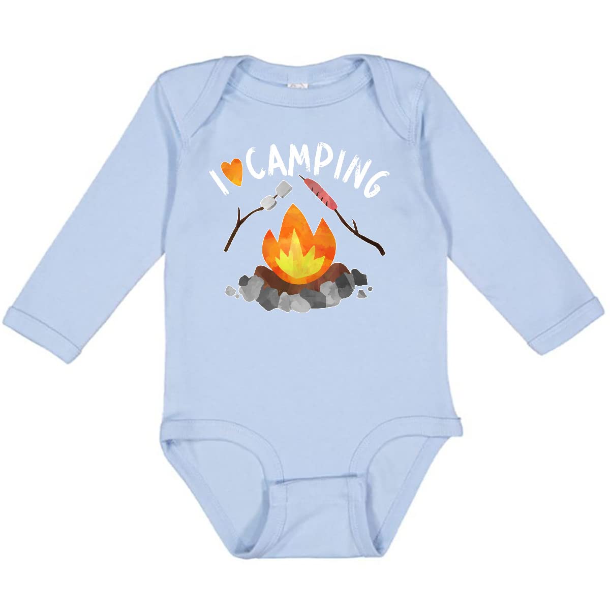 Inktastic I Love Camping - Campfire, Hot Dog & Marshmallows Print Long Sleeve Baby Bodysuit | Cute Infant Outfit for Outdoor Adventures, Camping Trips & Family Photos