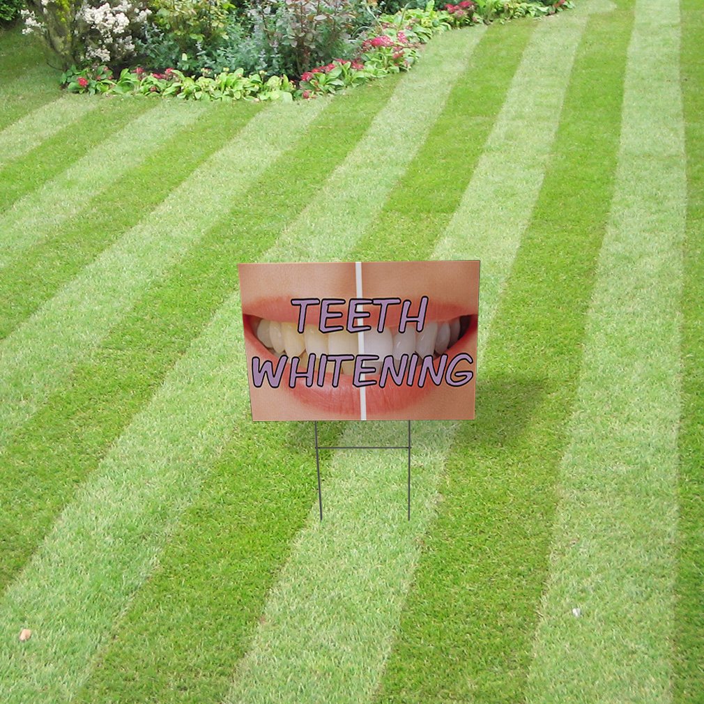 Premium 18x12 Inch Weatherproof Yard Sign for Teeth Whitening Advertising - Single Side Print, Durable White Lawn & Garden Sign for Dentists - Perfect for Promotions, Events & Outdoor Marketing