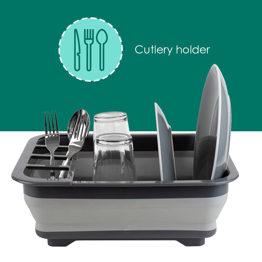 Foldable Dish Drying Rack for Kitchen Counter | Space-Saving Collapsible Dish Drainer with 4 Compartments - Perfect for Small Kitchens, Apartments & RV Use | Quick-Drying Utensil Organizer for Sink or Countertop Storage