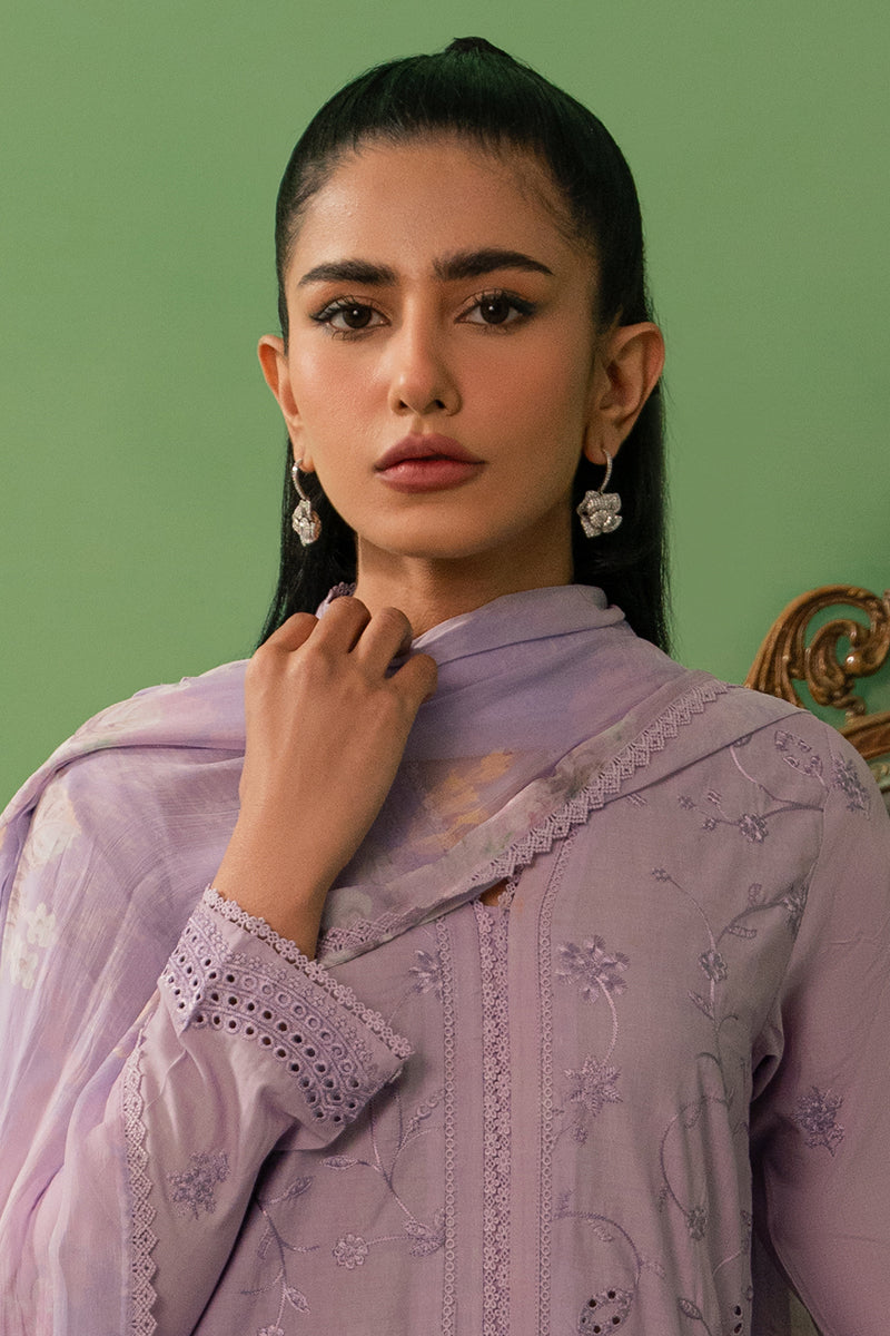 Lilac Haze 3-Piece Lawn Embroidered Suit Set - Floral Summer Outfit for Women | Perfect for Weddings, Parties & Casual Wear