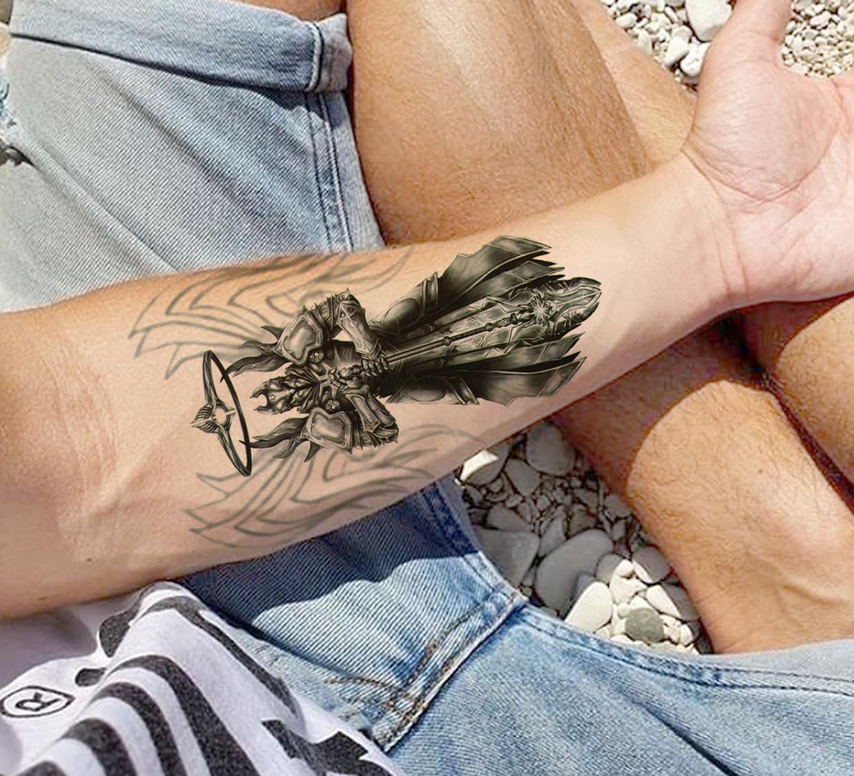 Waterproof Temporary Tattoo Stickers for Men & Women - 3D Realistic Flowers, Butterflies, Stars, Angels, Wolves & Armband Designs (21x15cm) | Perfect for Parties, Cosplay, Halloween & Everyday Fashion | TH-571