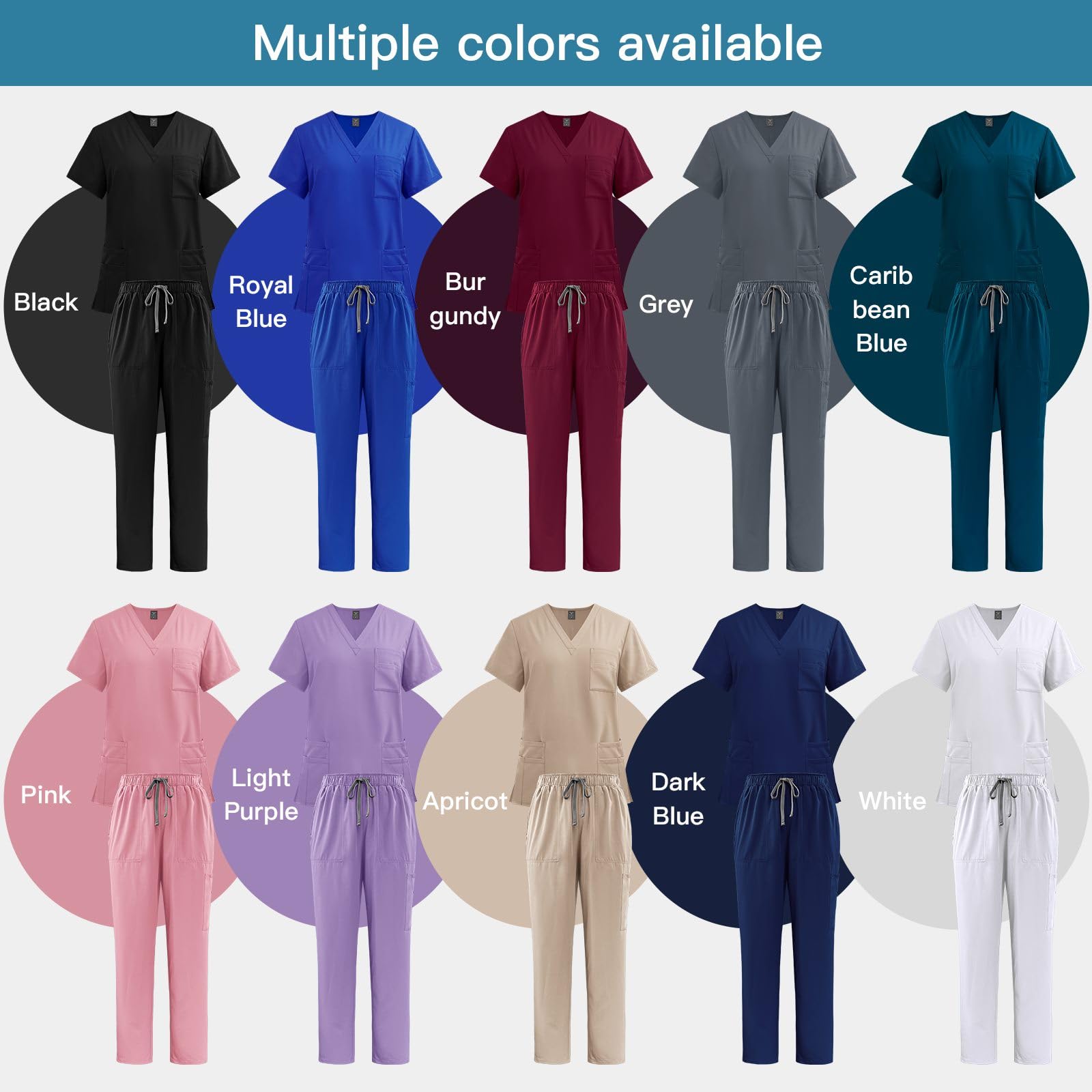 VIAOLI Women's Medical Scrubs Set - V-Neck Top with Multiple Pockets & Drawstring Scrub Pants | Comfortable Healthcare Uniform for Nurses, Doctors & Medical Professionals | Perfect for Hospital Shifts, Clinics & Healthcare Work Environments