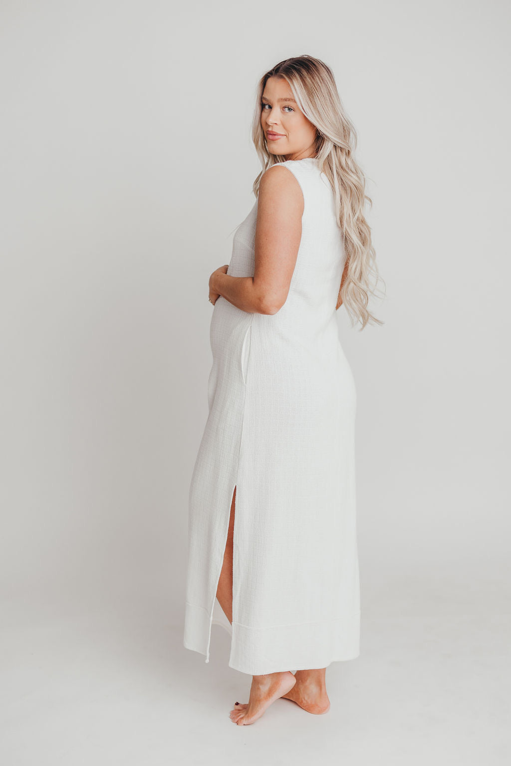 How Sweet It Is Sleeveless Linen Blend Maxi Dress in Ivory - Bump Friendly Maternity Wear for Summer Beach Vacations & Outdoor Weddings